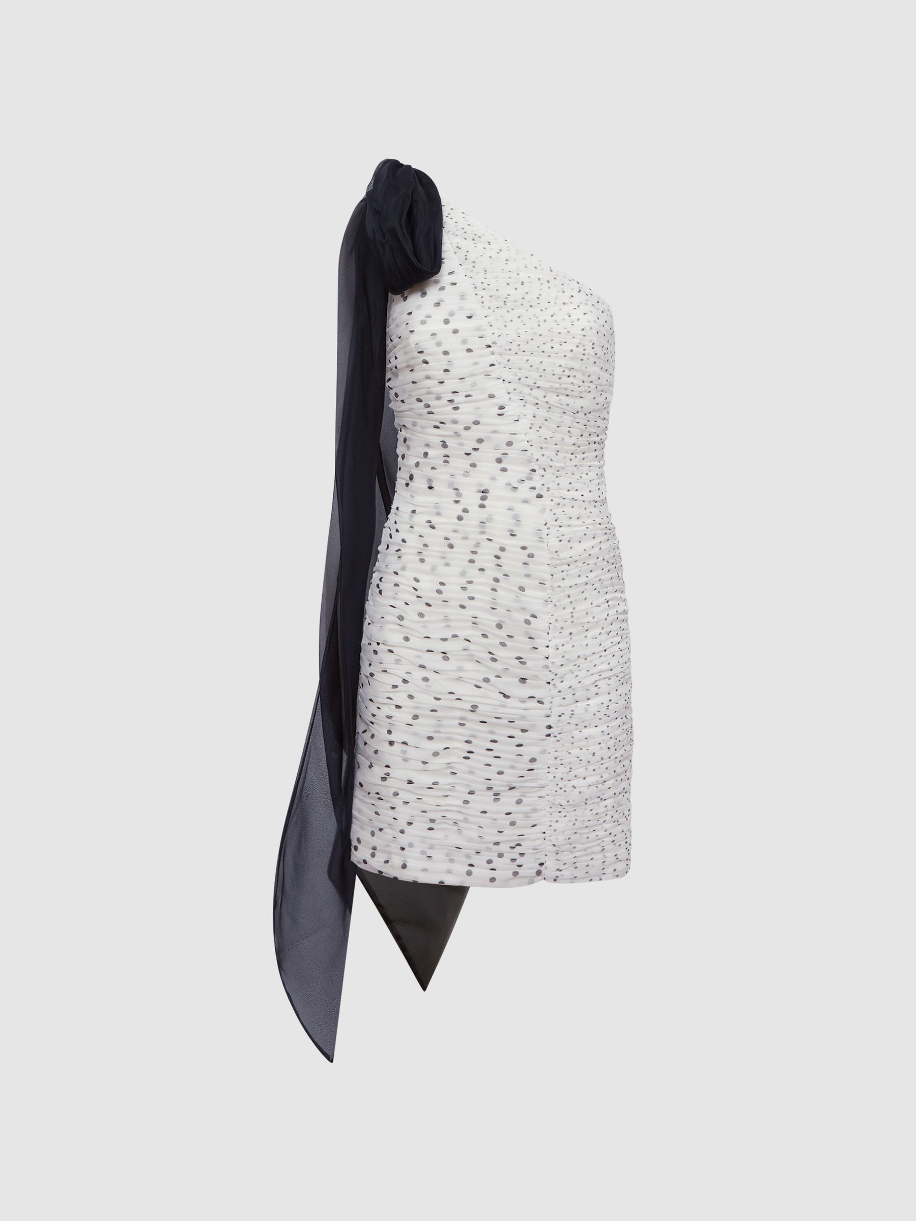 Halston Polka Dot Ruched Mini Dress in Chalk - Image 2 of 6