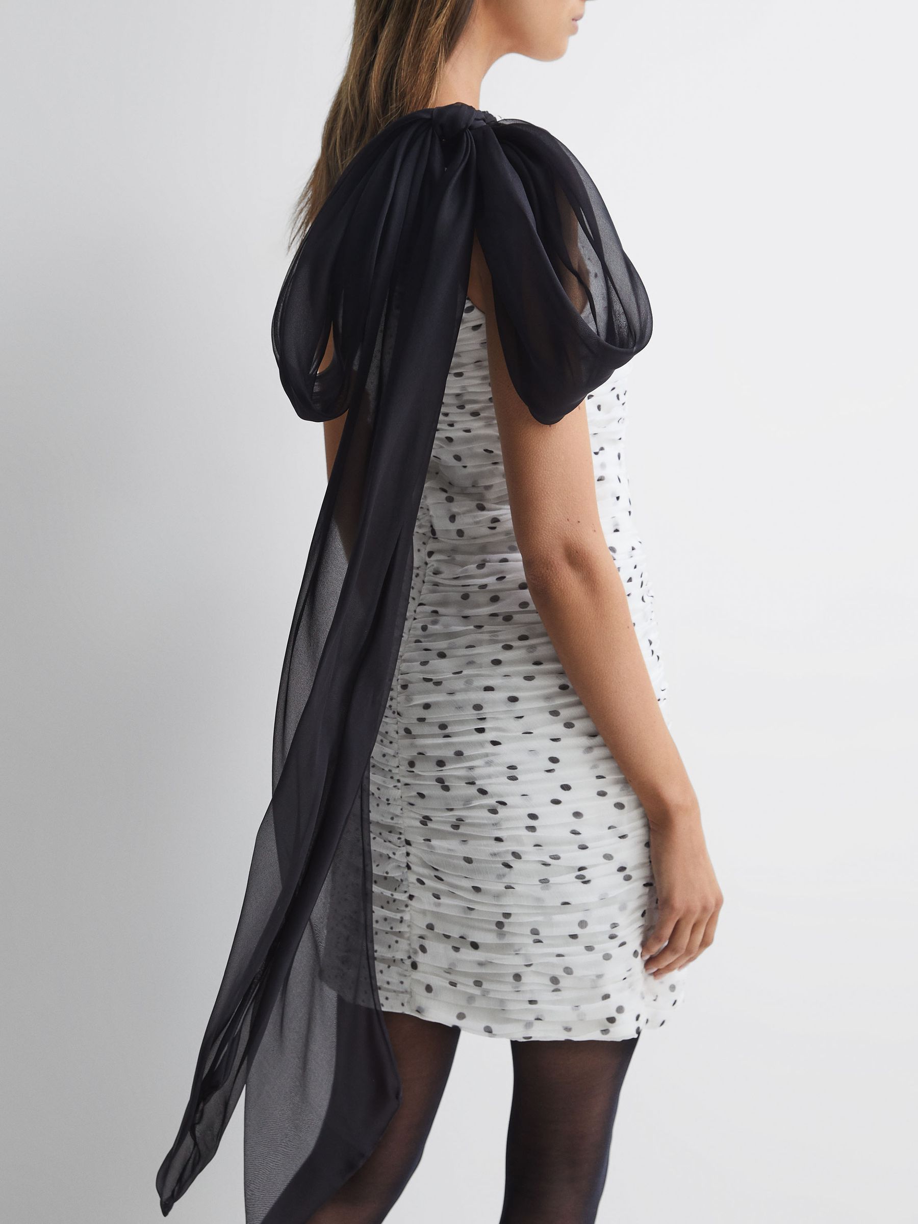 Halston Polka Dot Ruched Mini Dress in Chalk - Image 3 of 6