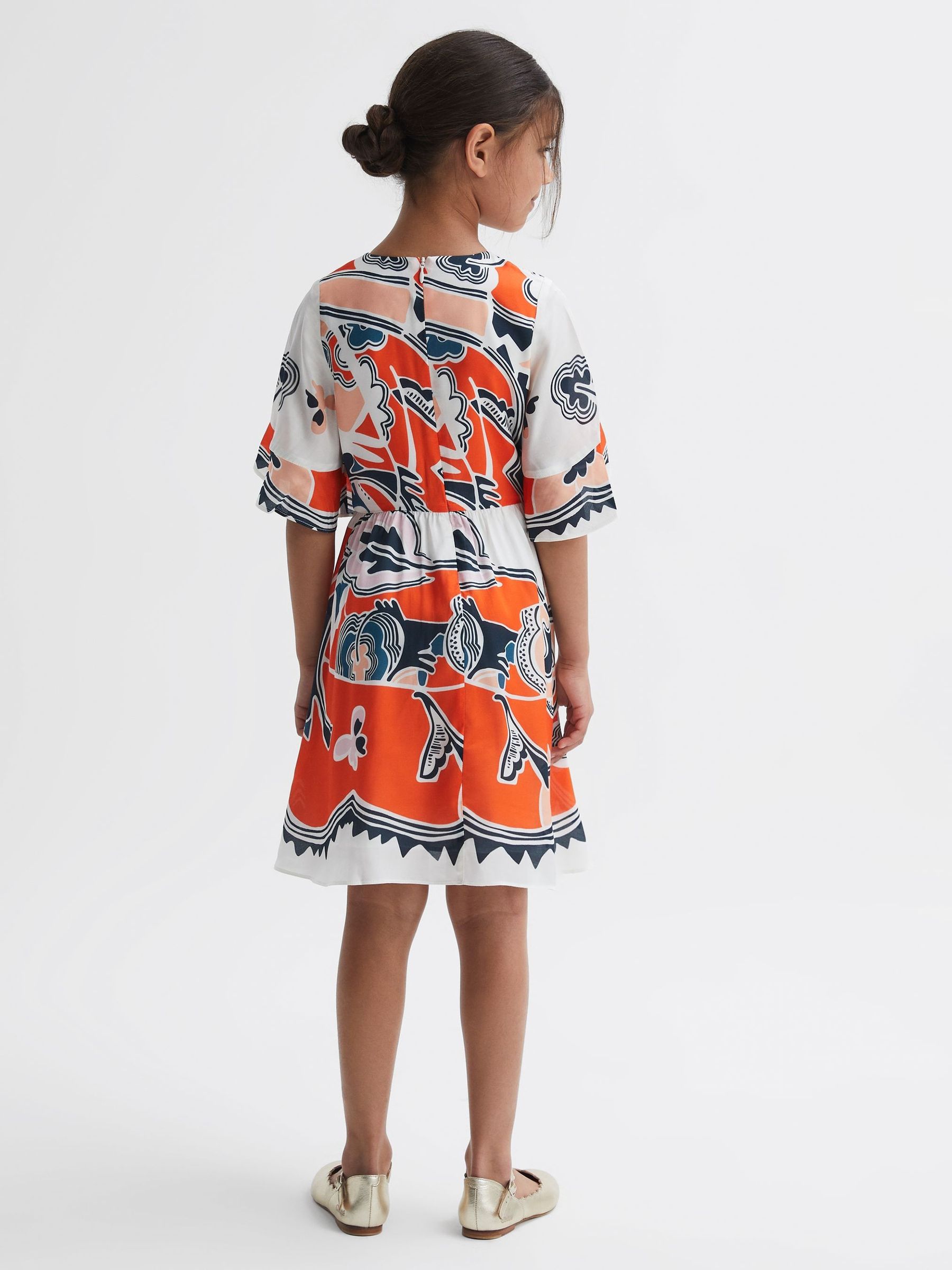 9-14 yrs Printed Floaty Dress in Coral - Image 4 of 5