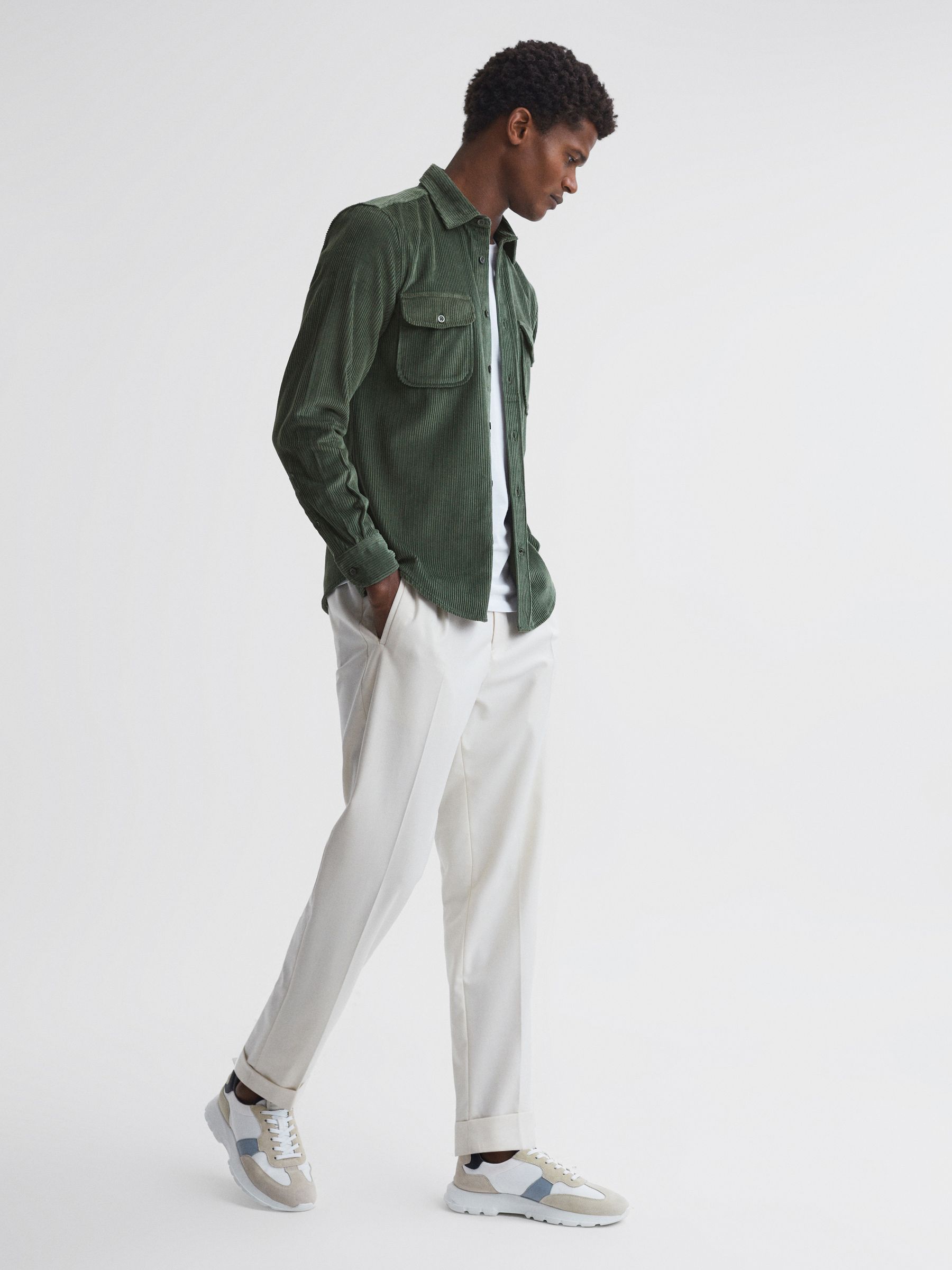 Bonucci Green Corduroy Twin Pocket Overshirt - Image 3 of 4