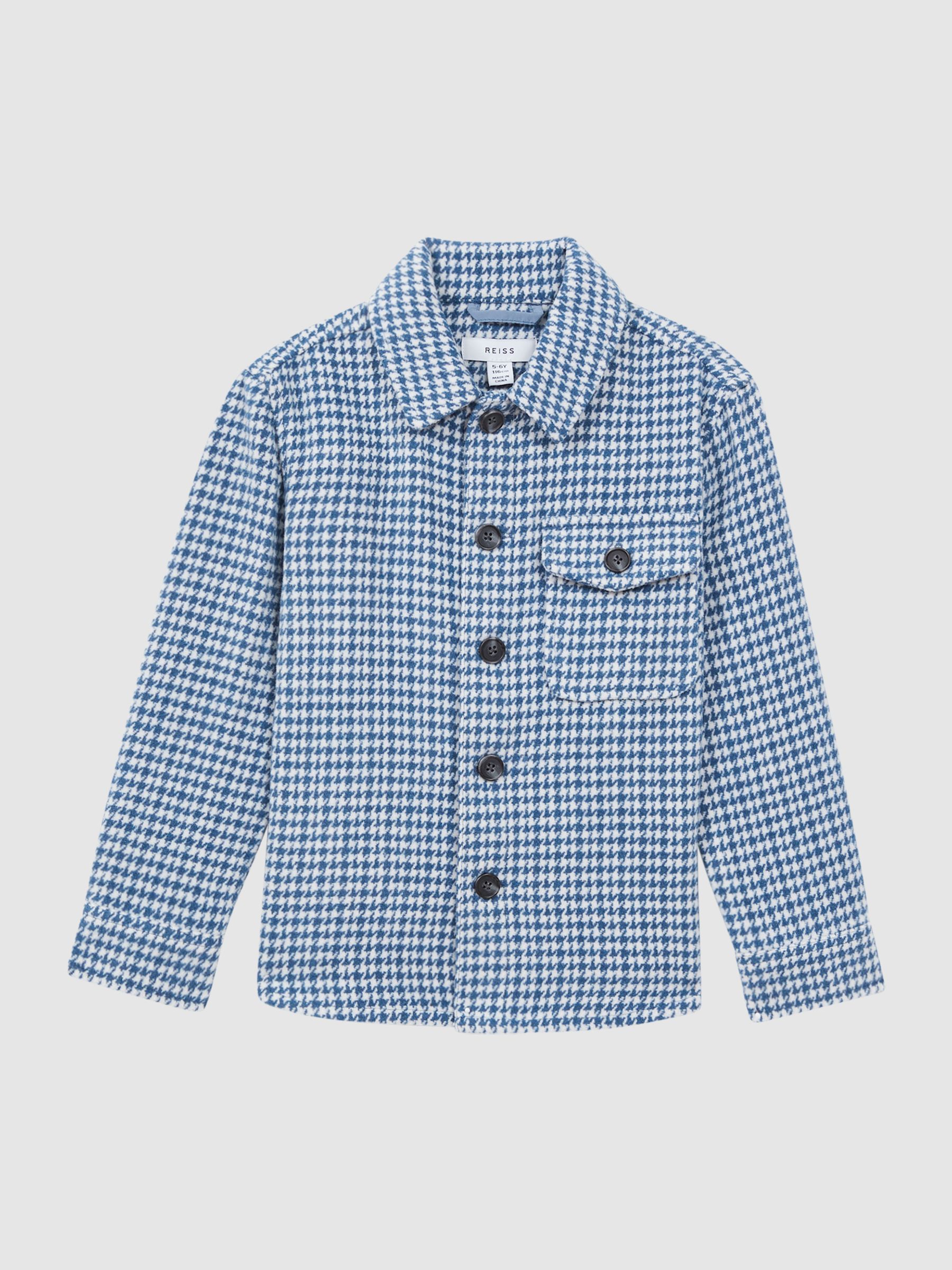 Junior Brushed Houndstooth Overshirt in Blue/White - Image 9 of 10