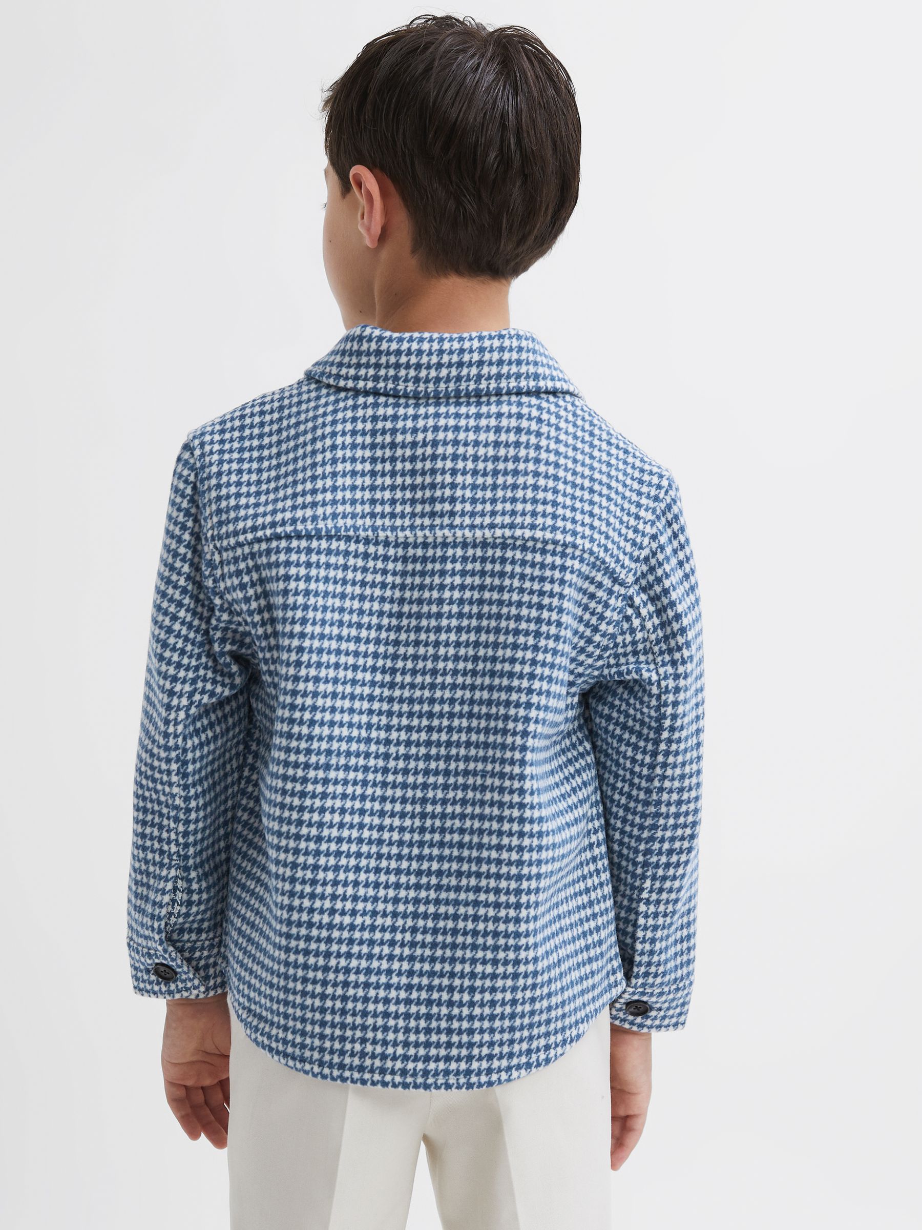 Junior Brushed Houndstooth Overshirt in Blue/White - Image 6 of 10