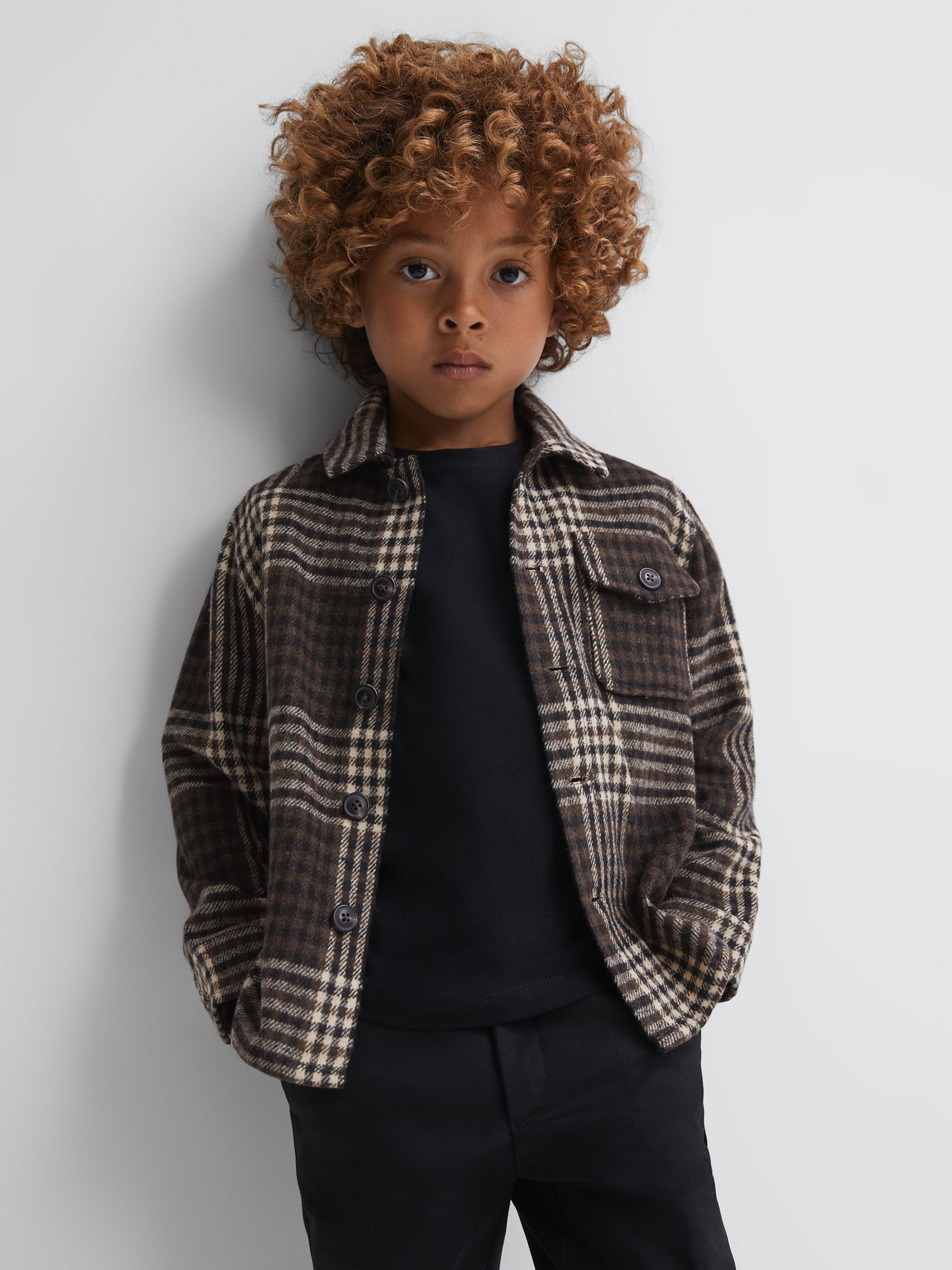 Junior Brushed Checked Overshirt in Oatmeal - Image 1 of 5