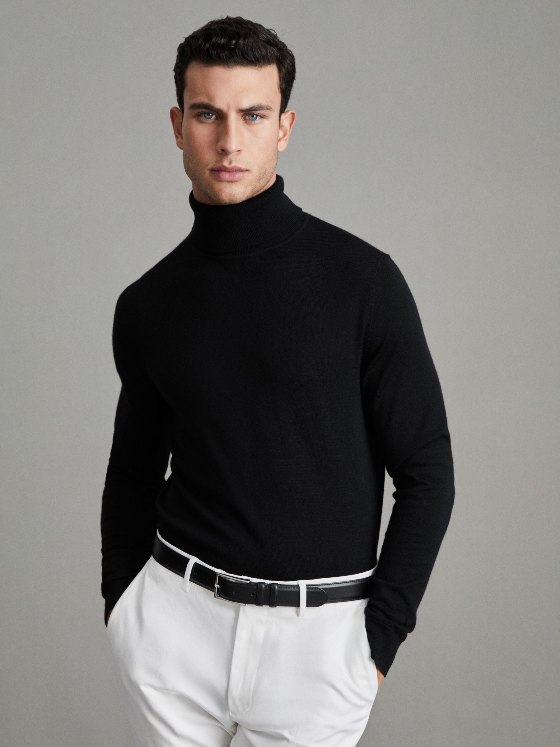 Merino Roll-Neck Jumper in Black - Image 2 of 7