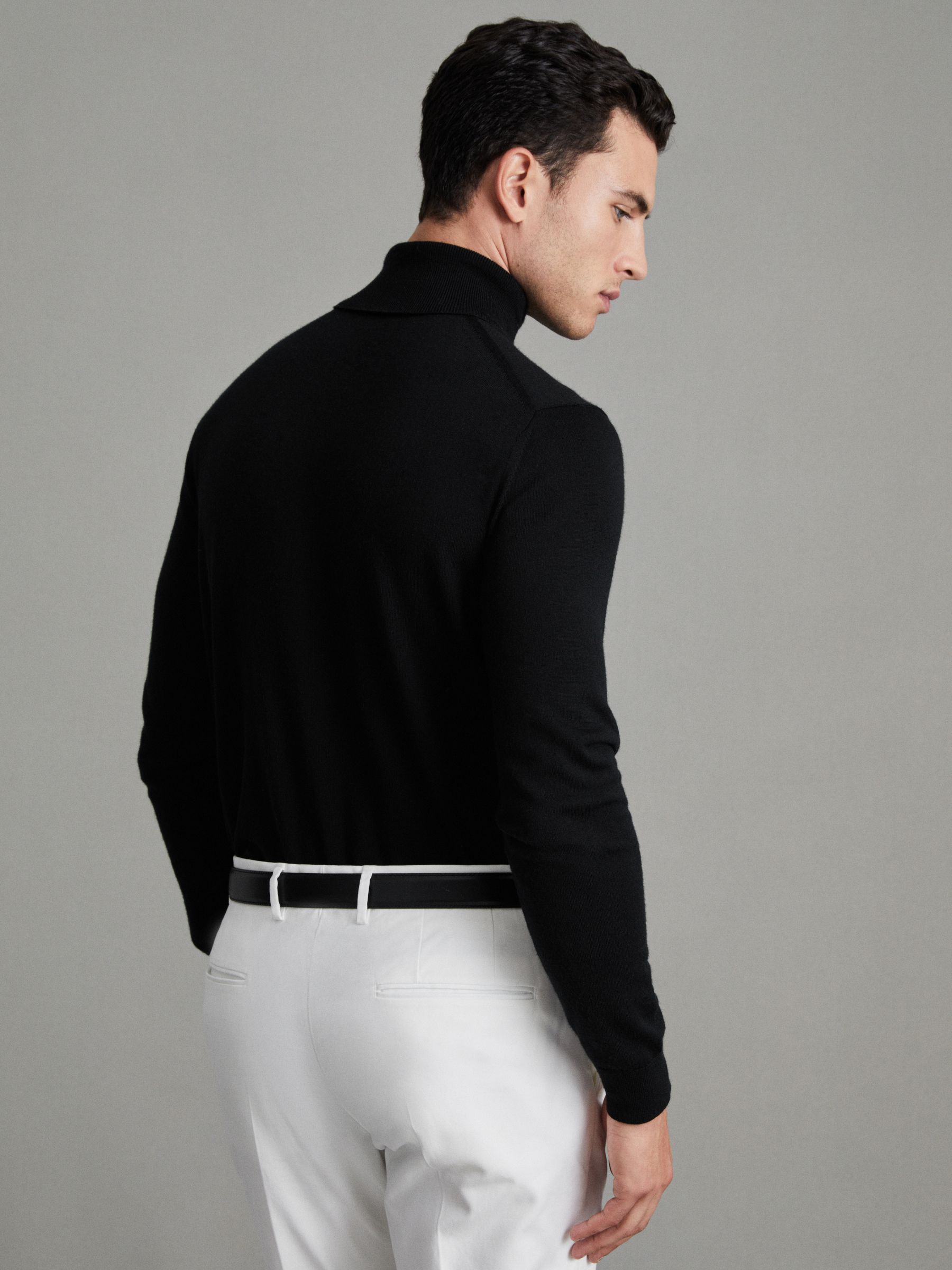 Merino Roll-Neck Jumper in Black - Image 5 of 7