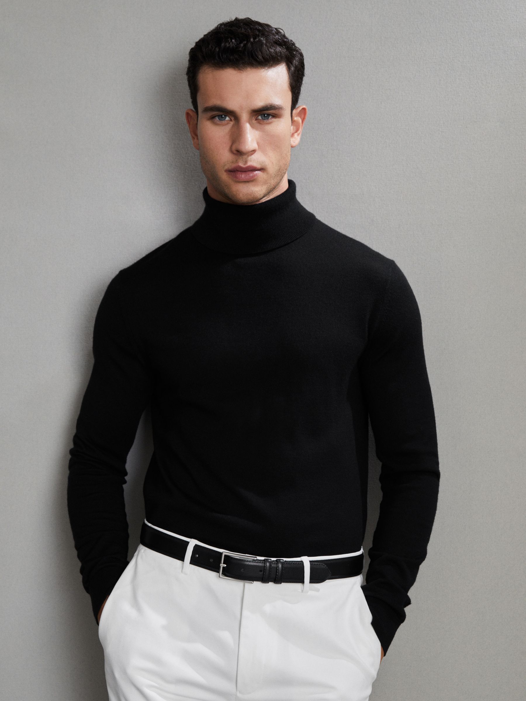 Merino Roll-Neck Jumper in Black - Image 7 of 7