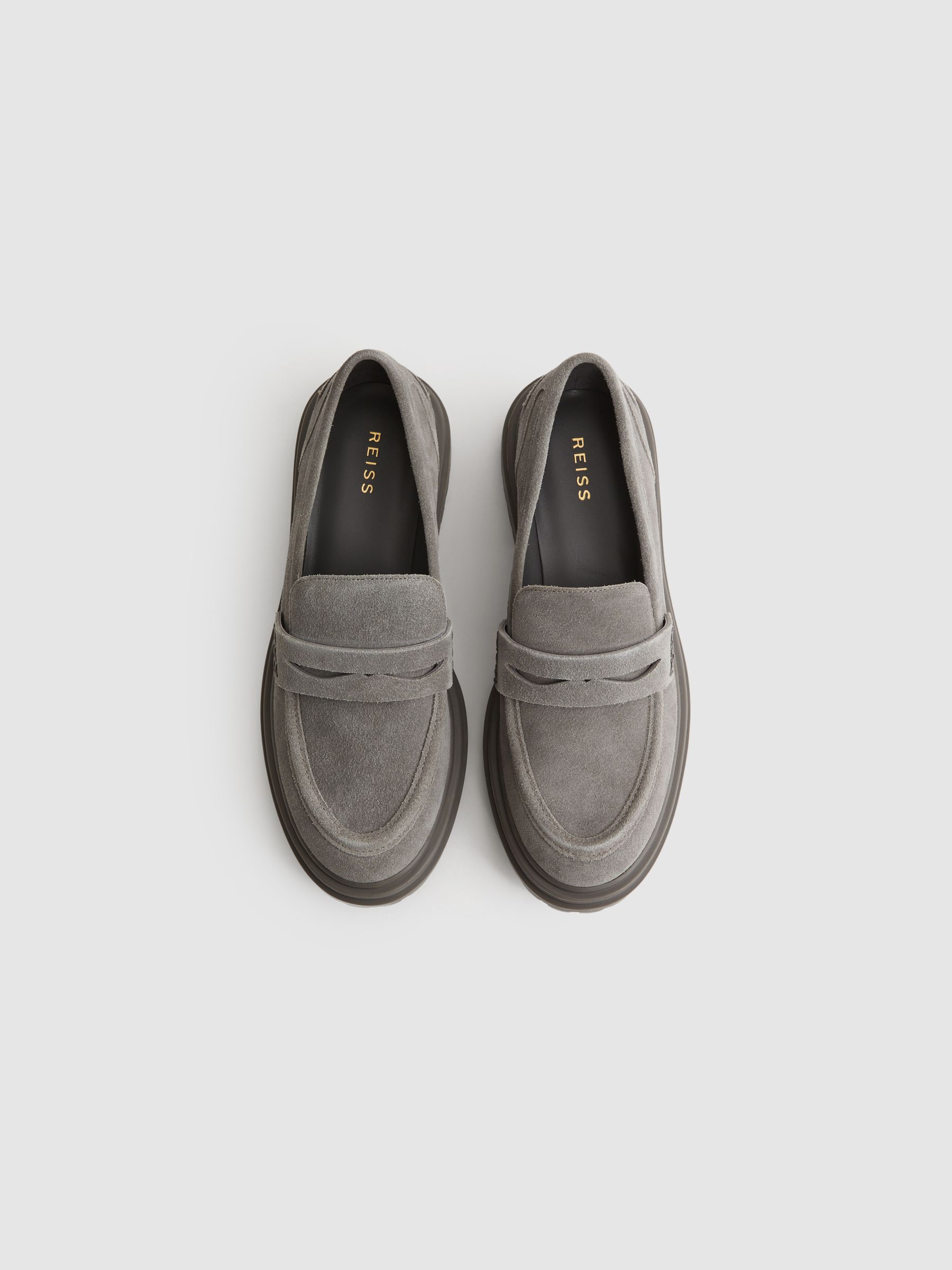 Leather Chunky Cleated Loafers in Grey - Image 3 of 5
