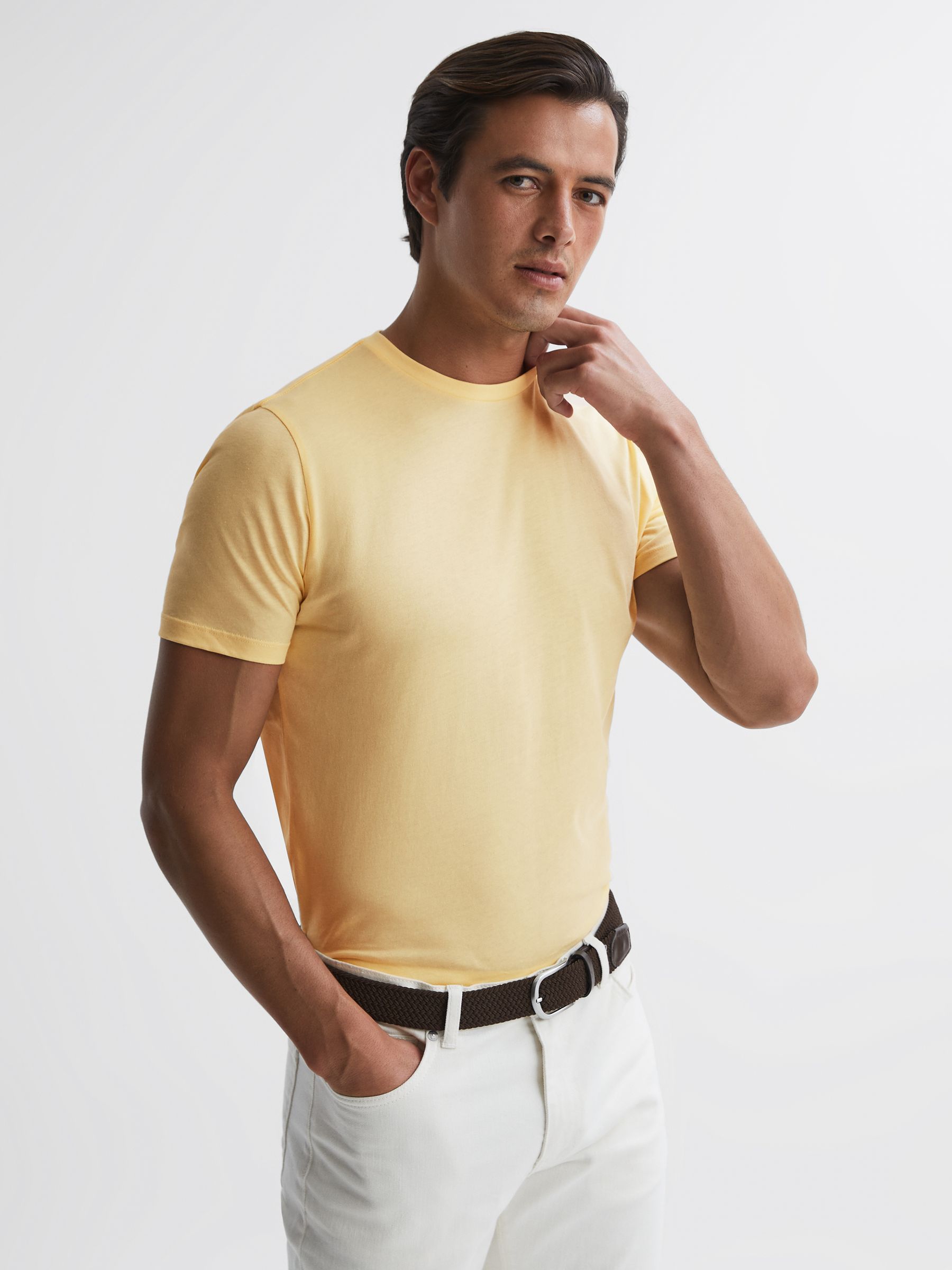 Cotton Crew Neck T-Shirt in Lemon - Image 1 of 6 Cotton Crew Neck T-Shirt in Lemon - Image 1 of 6