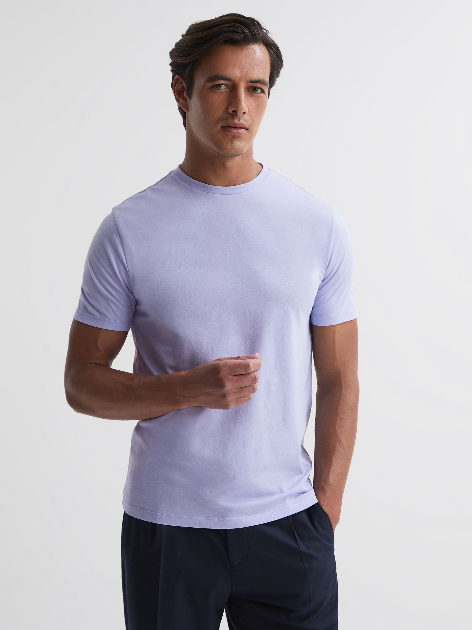 Cotton Crew Neck T-Shirt in Lilac - Image 1 of 6
