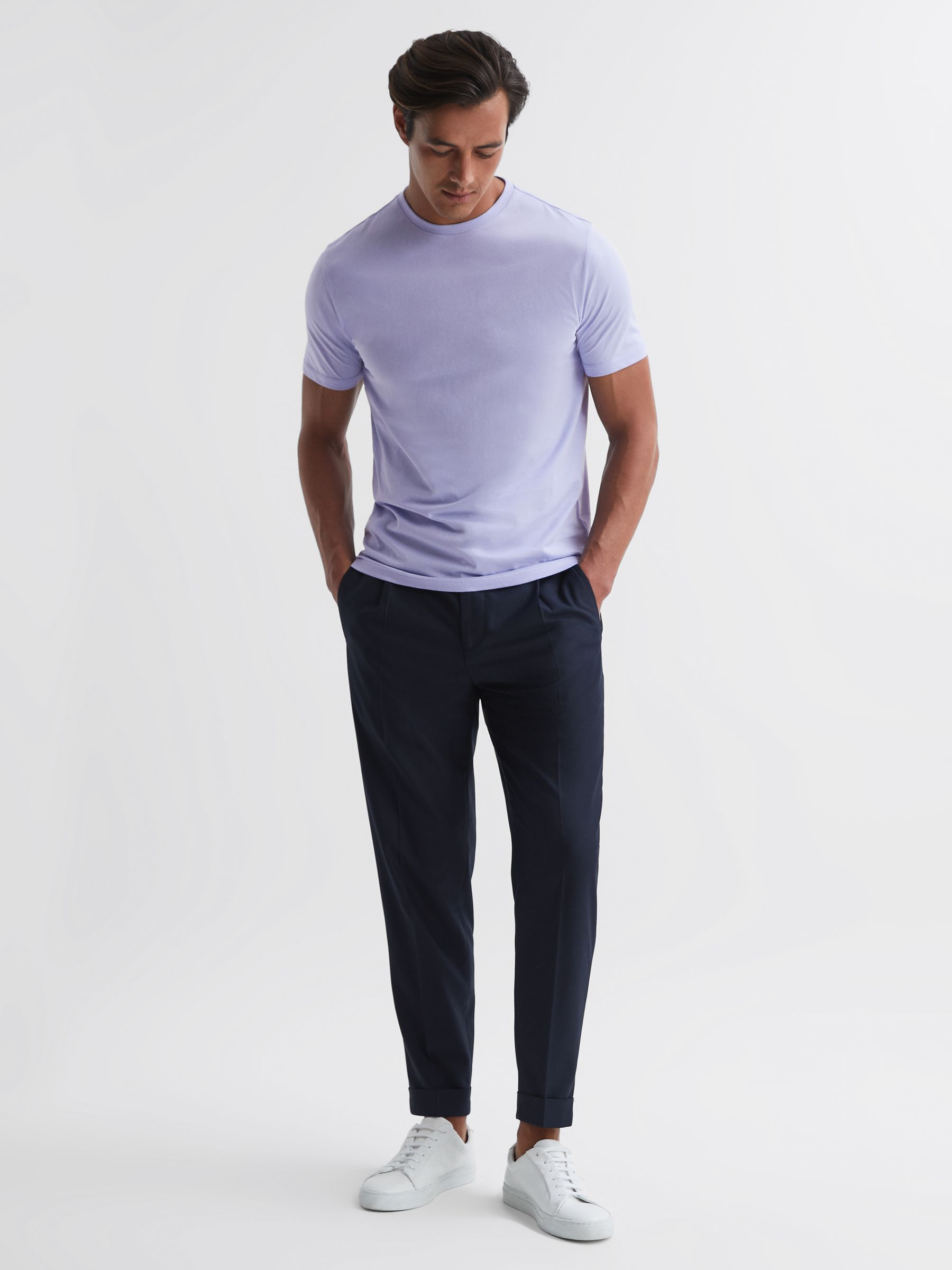 Cotton Crew Neck T-Shirt in Lilac - Image 3 of 6