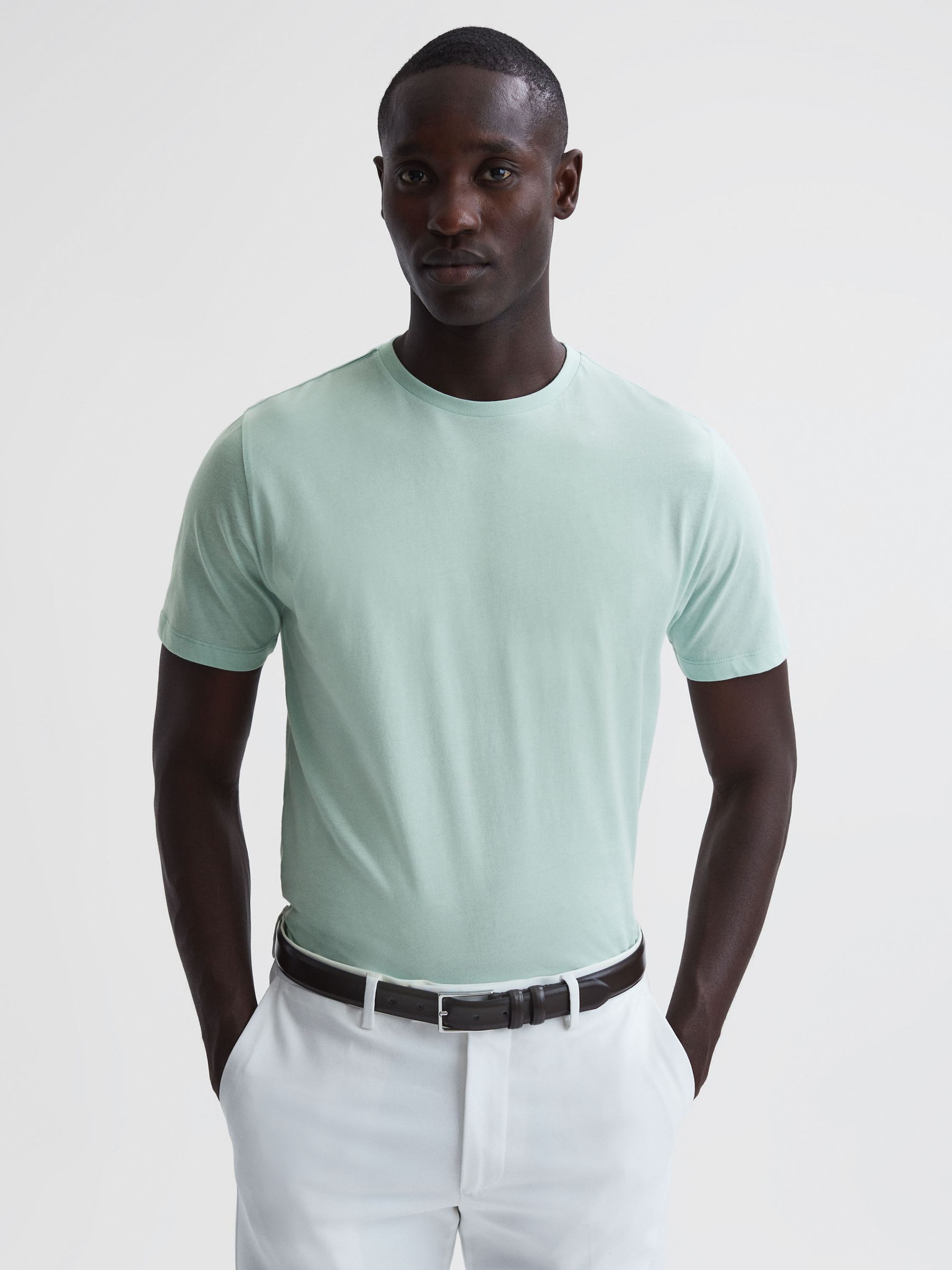 Cotton Crew Neck T-Shirt in Mint - Image 1 of 6
