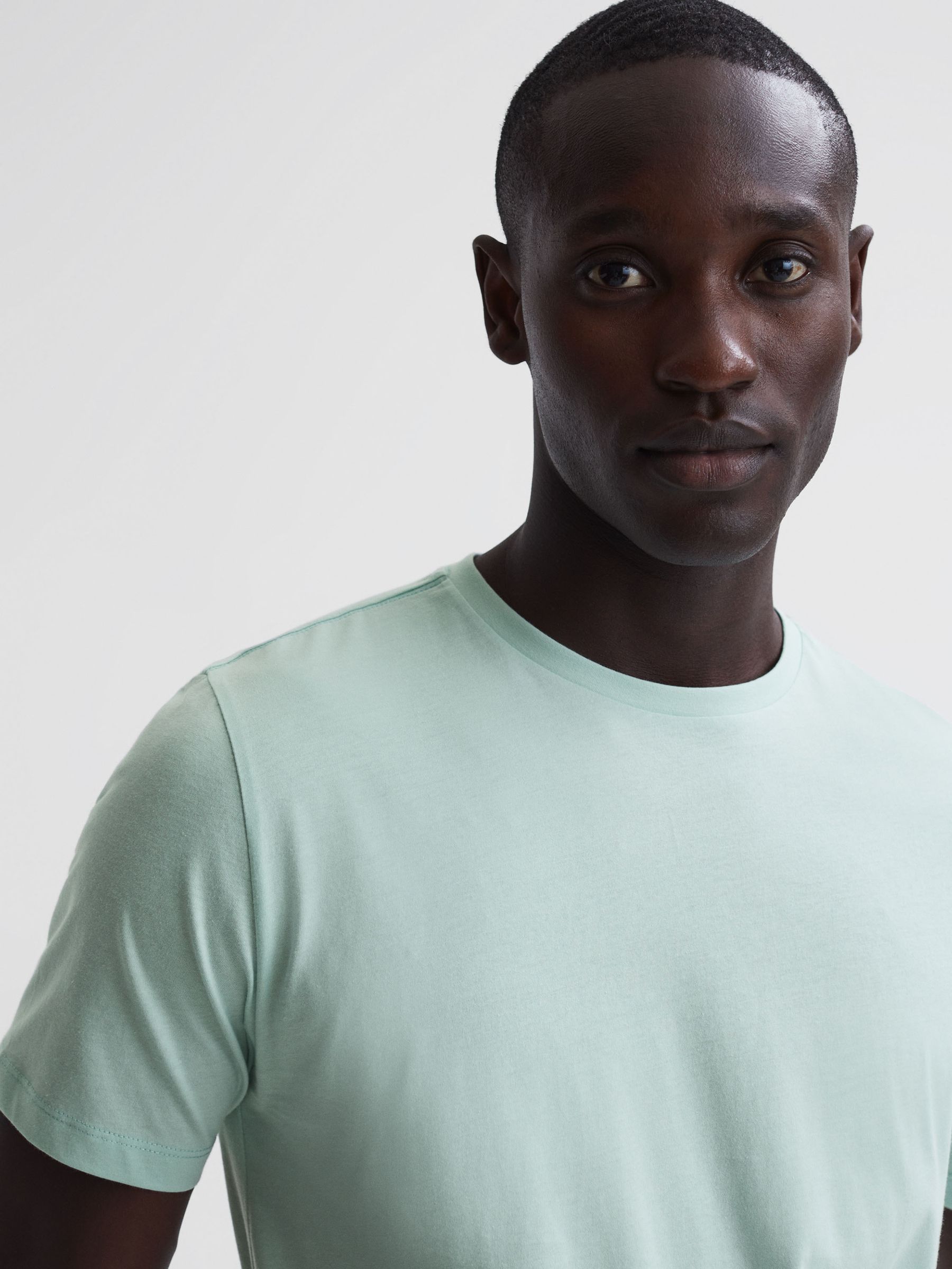 Cotton Crew Neck T-Shirt in Mint - Image 4 of 6