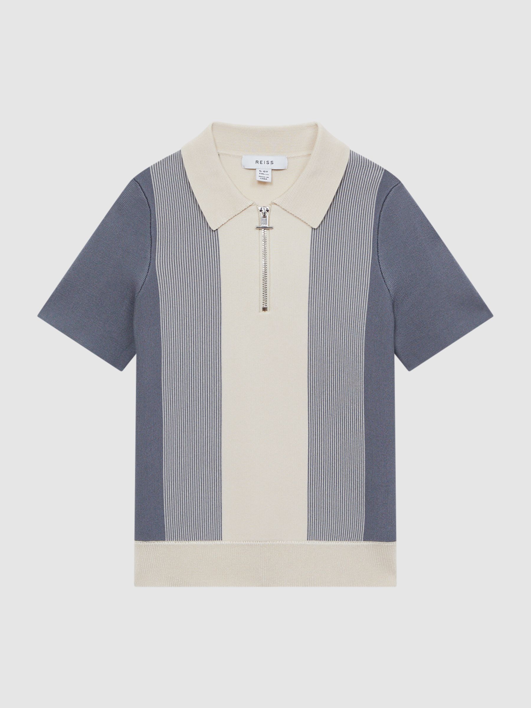 Half-Zip Striped Polo Shirt in Airforce Blue/Ecru - Image 2 of 6