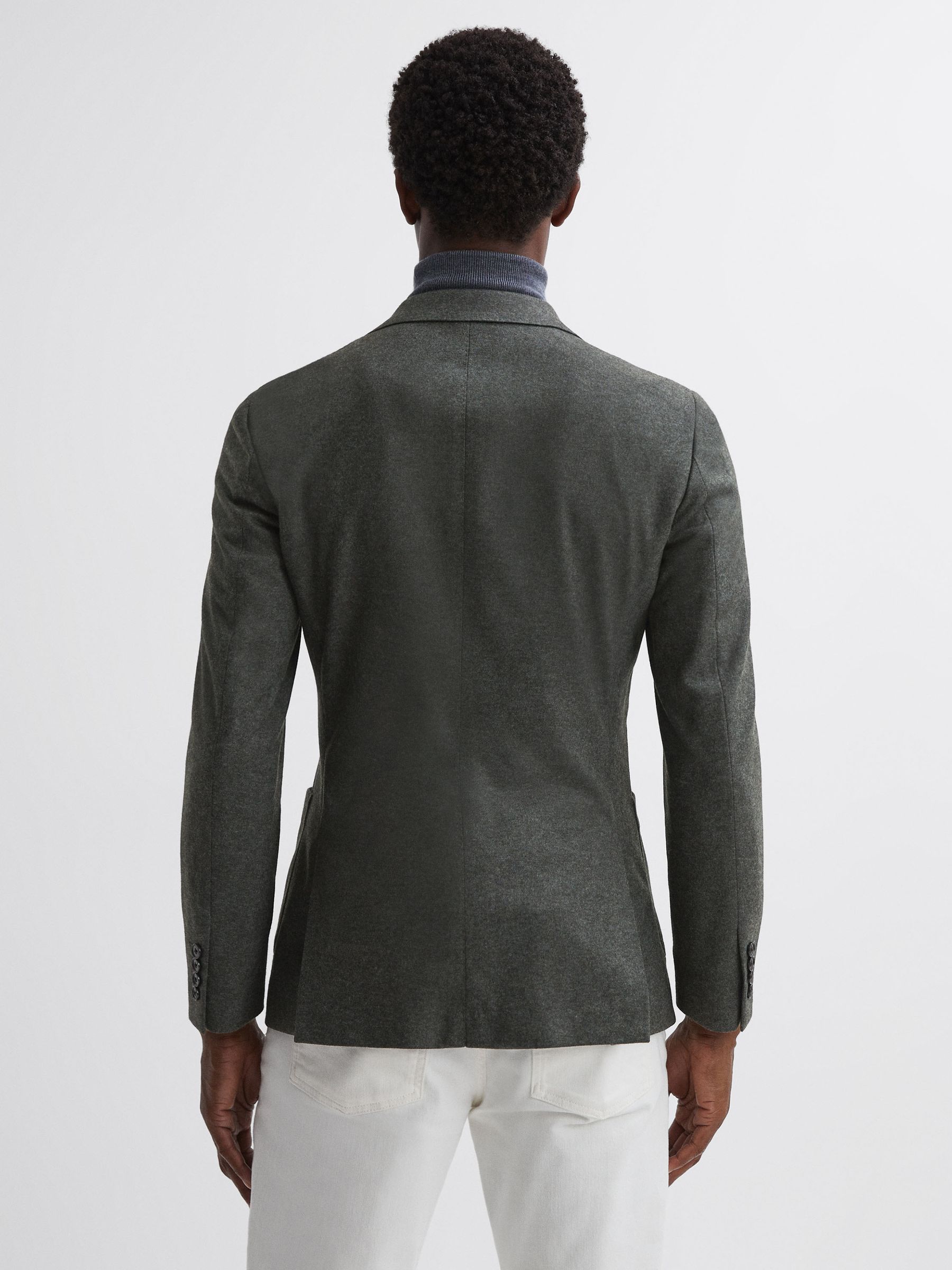 Slim Fit Single Breasted Wool Blazer in Forest Green - Image 4 of 6