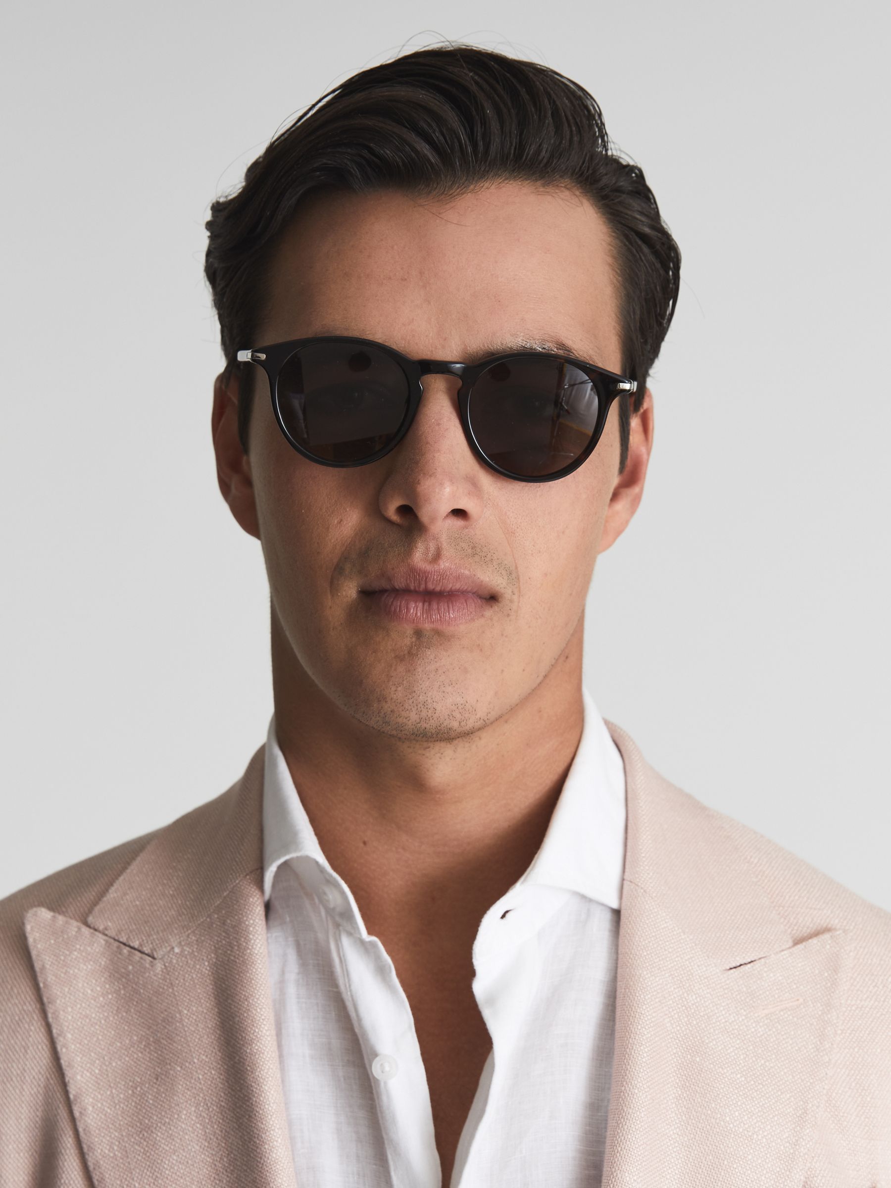 Paige Round Acetate Frame Sunglasses in Brown - Image 3 of 6