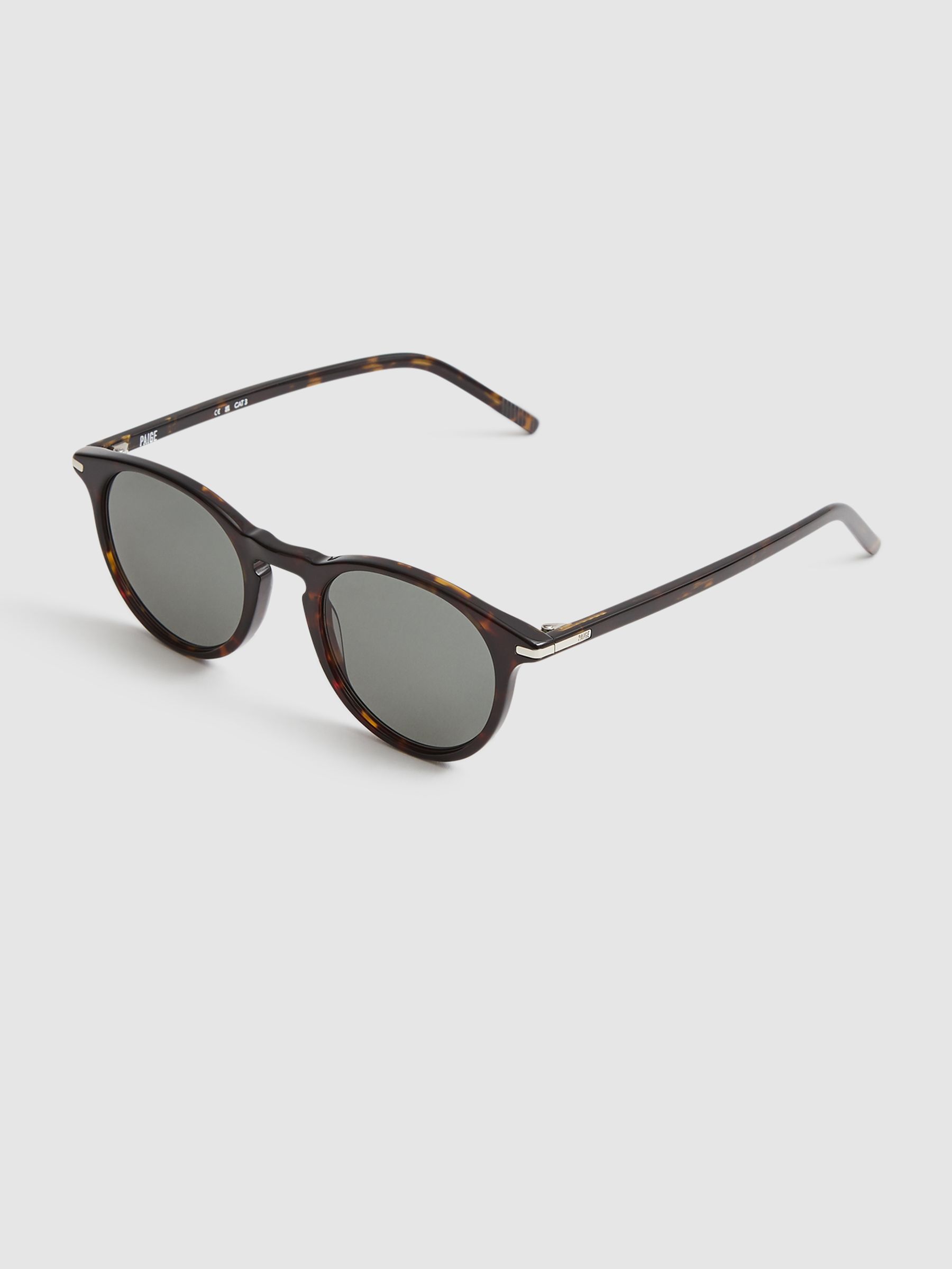 Paige Round Acetate Frame Sunglasses in Brown - Image 4 of 6