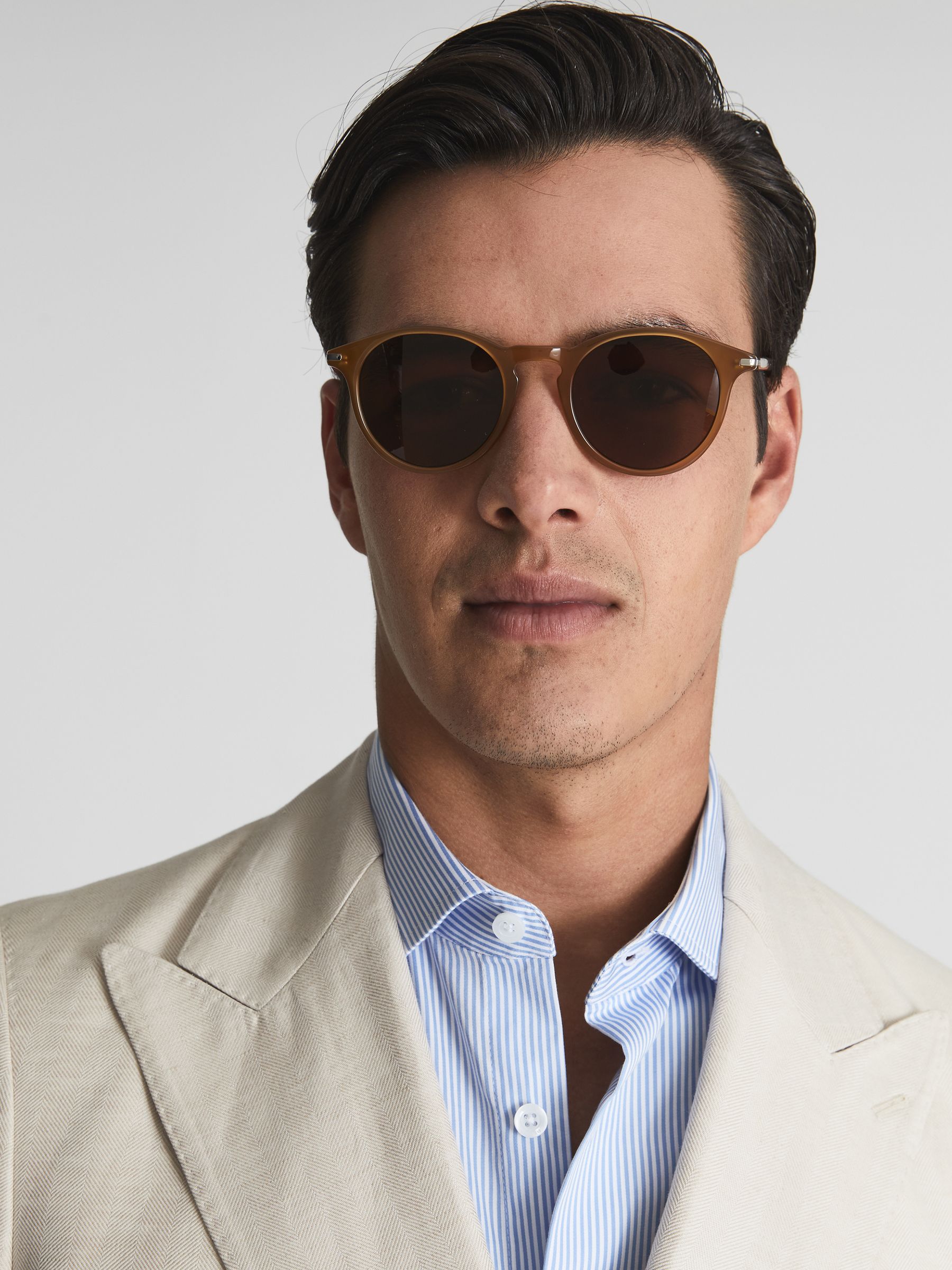 Paige Round Acetate Frame Sunglasses in Caramel - Image 2 of 6