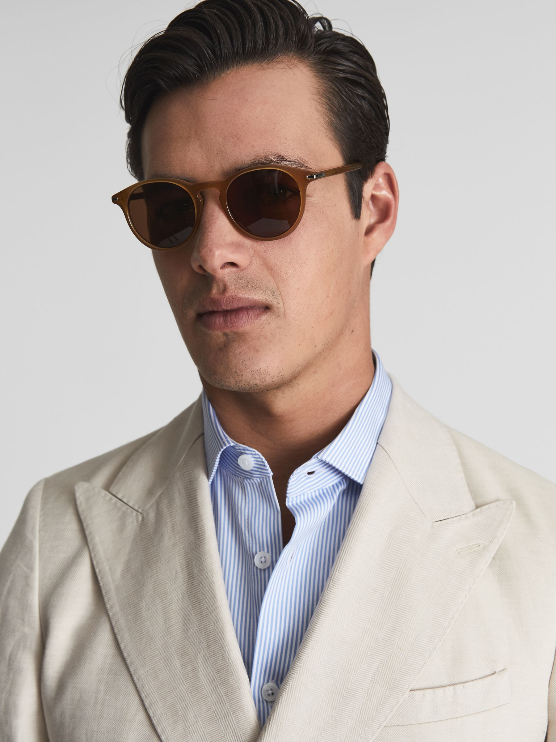 Paige Round Acetate Frame Sunglasses in Caramel - Image 3 of 6