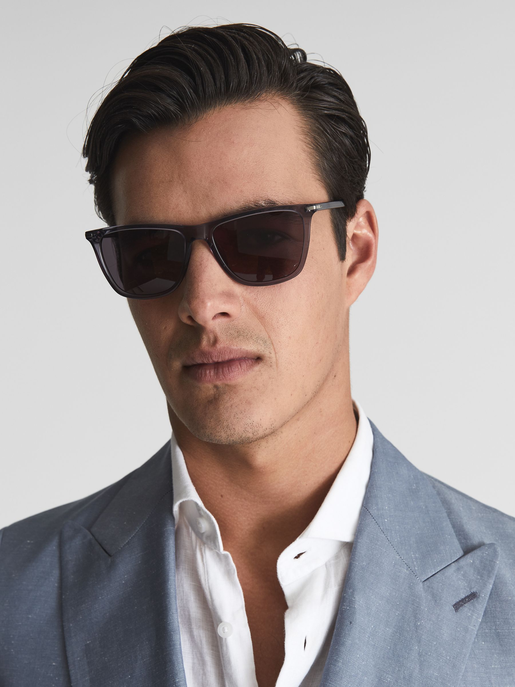 Paige Square Acetate Frame Sunglasses in Pale Grey - Image 2 of 6 Paige Square Acetate Frame Sunglasses in Pale Grey - Image 2 of 6