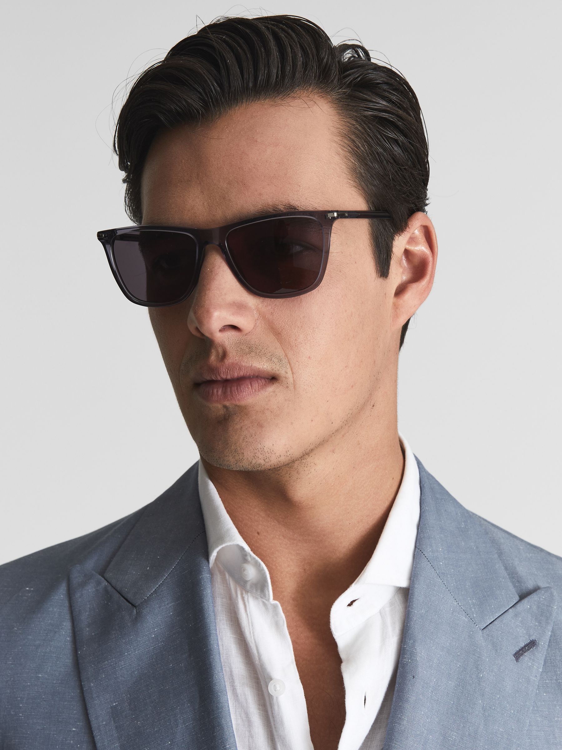 Paige Square Acetate Frame Sunglasses in Pale Grey - Image 3 of 6