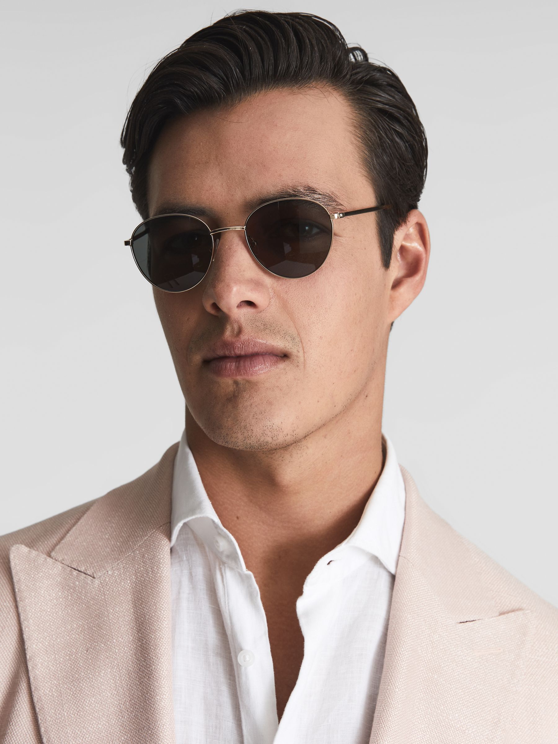 Paige Round Metal Frame Sunglasses in Gold - Image 2 of 7