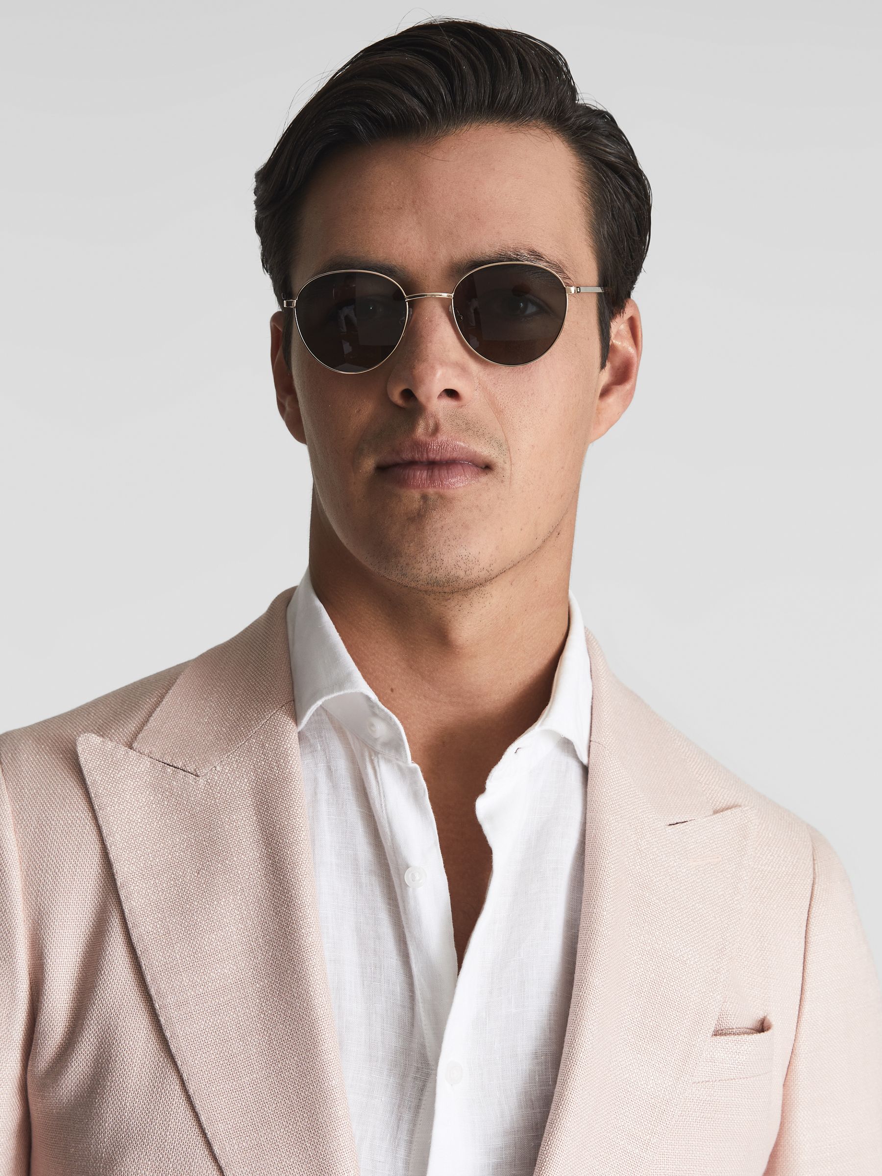 Paige Round Metal Frame Sunglasses in Gold - Image 3 of 7