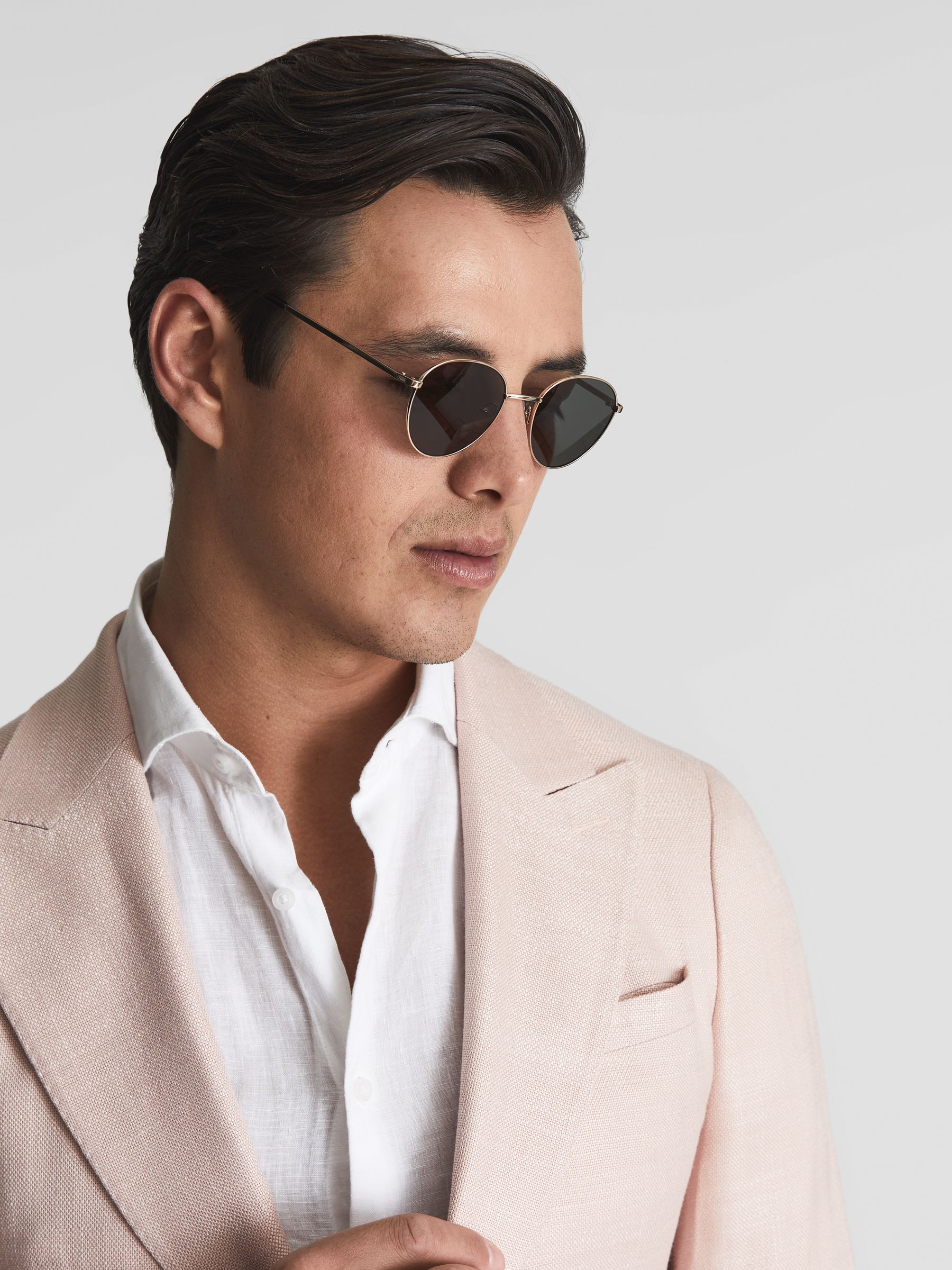 Paige Round Metal Frame Sunglasses in Gold - Image 6 of 7