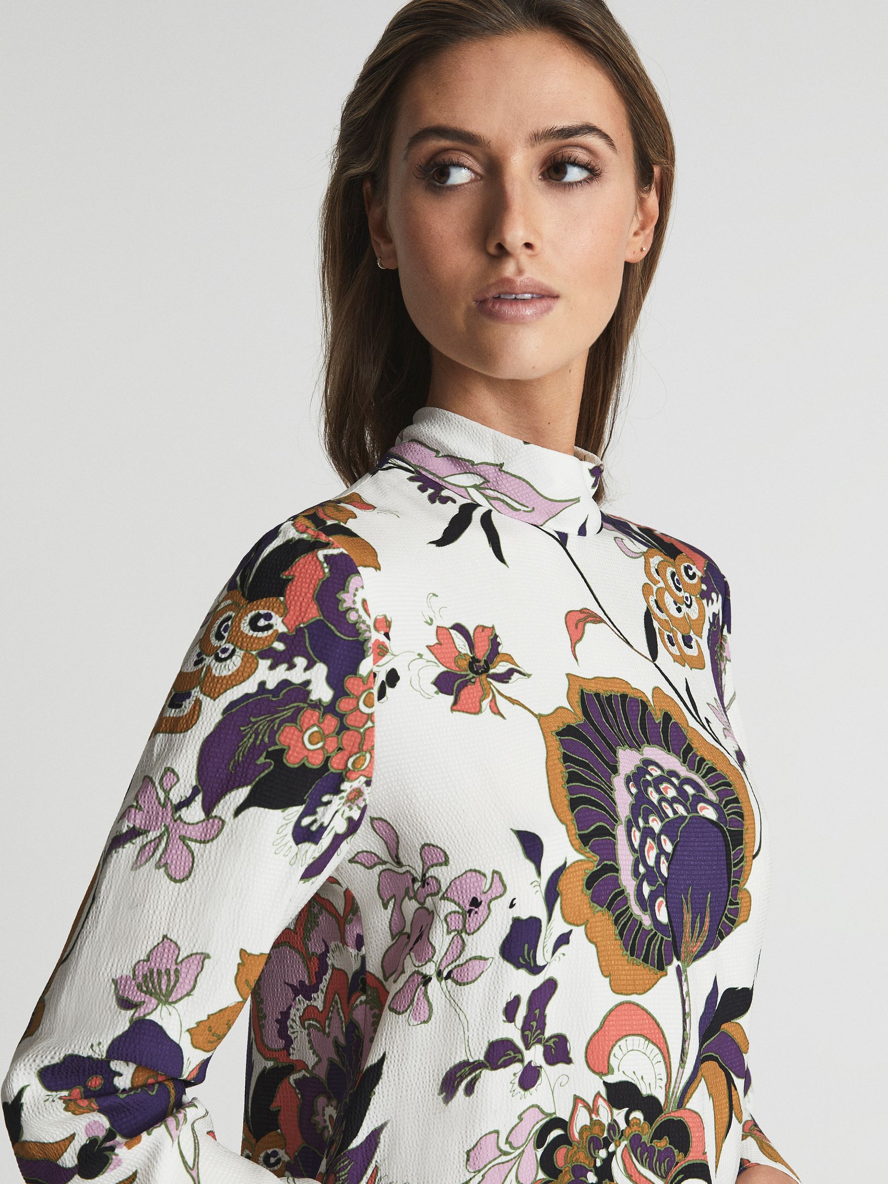 Retro Print Blouse in Cream - Image 1 of 6