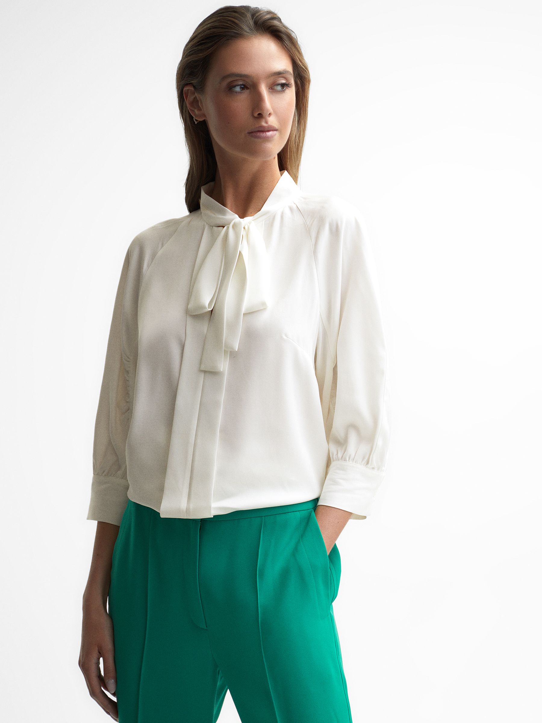 Reiss Pussy Bow Blouse in White | REISS