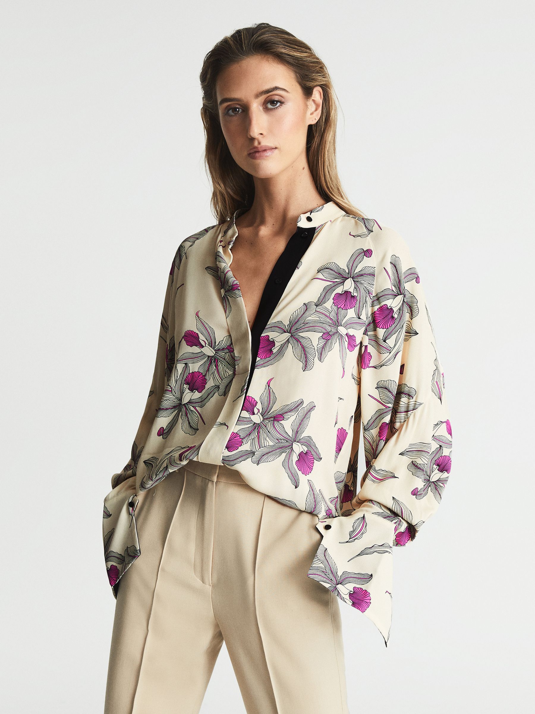 Orchid Print Blouse in Neutral/Pink - Image 1 of 6