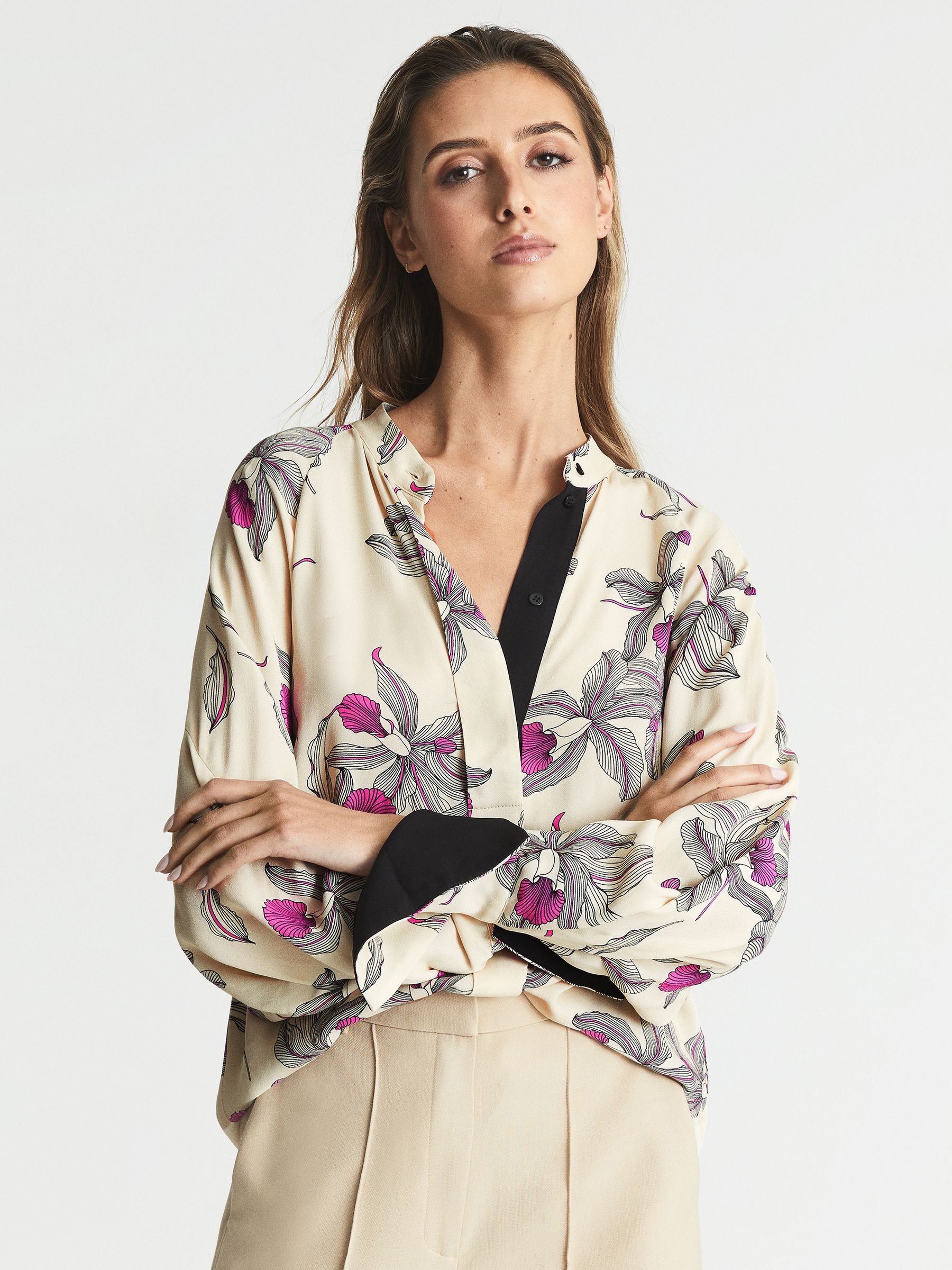 Orchid Print Blouse in Neutral/Pink - Image 6 of 6