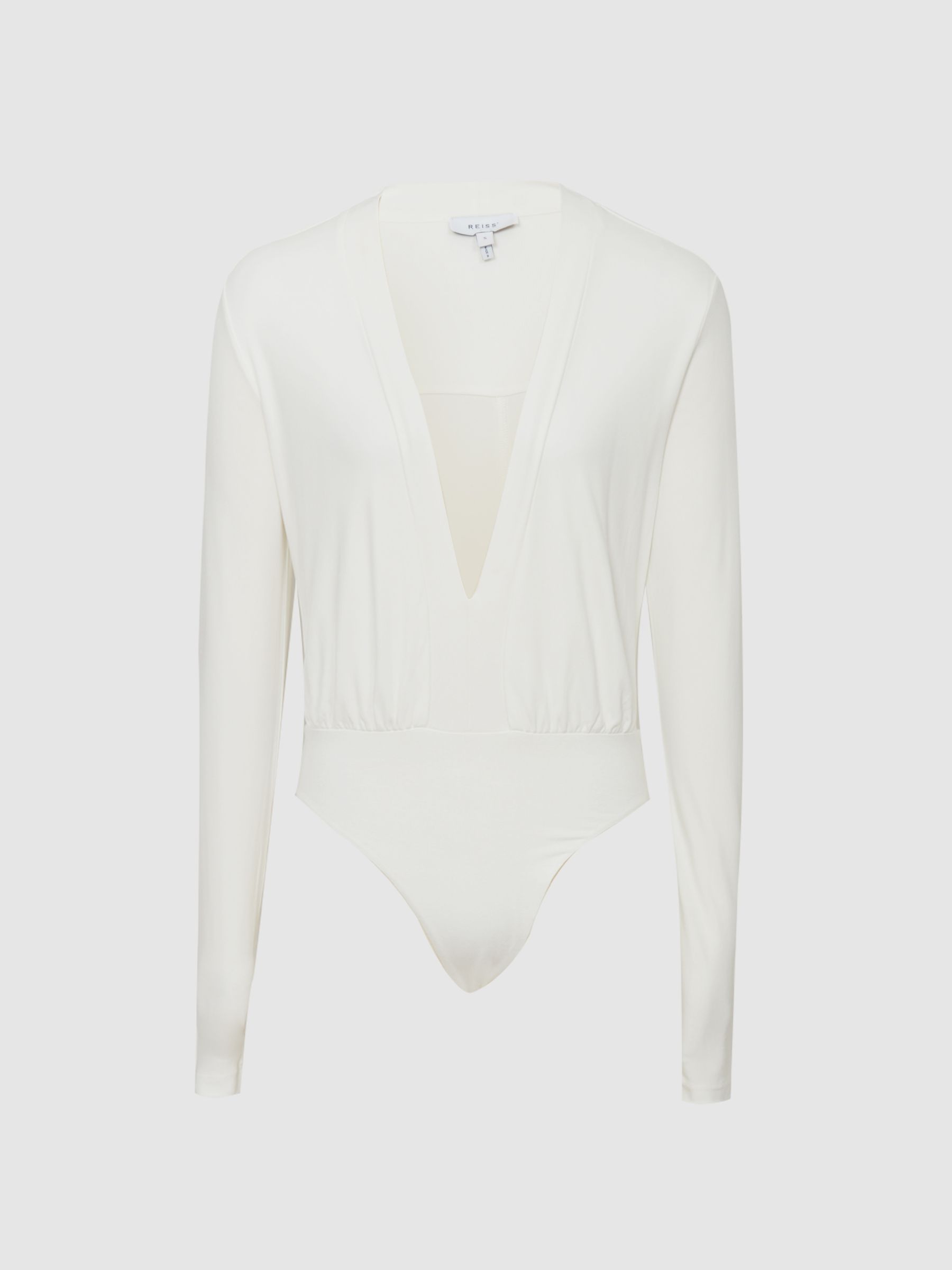 Long Sleeve Plunge Neckline T-Shirt in Ivory - Image 2 of 5
