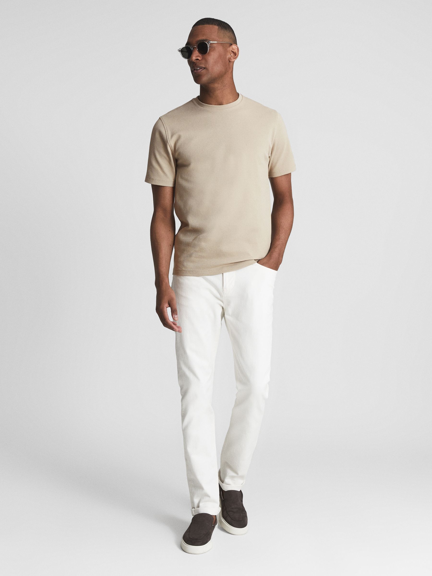 Honeycomb Crew Neck T-shirt in Oatmeal - Image 3 of 7