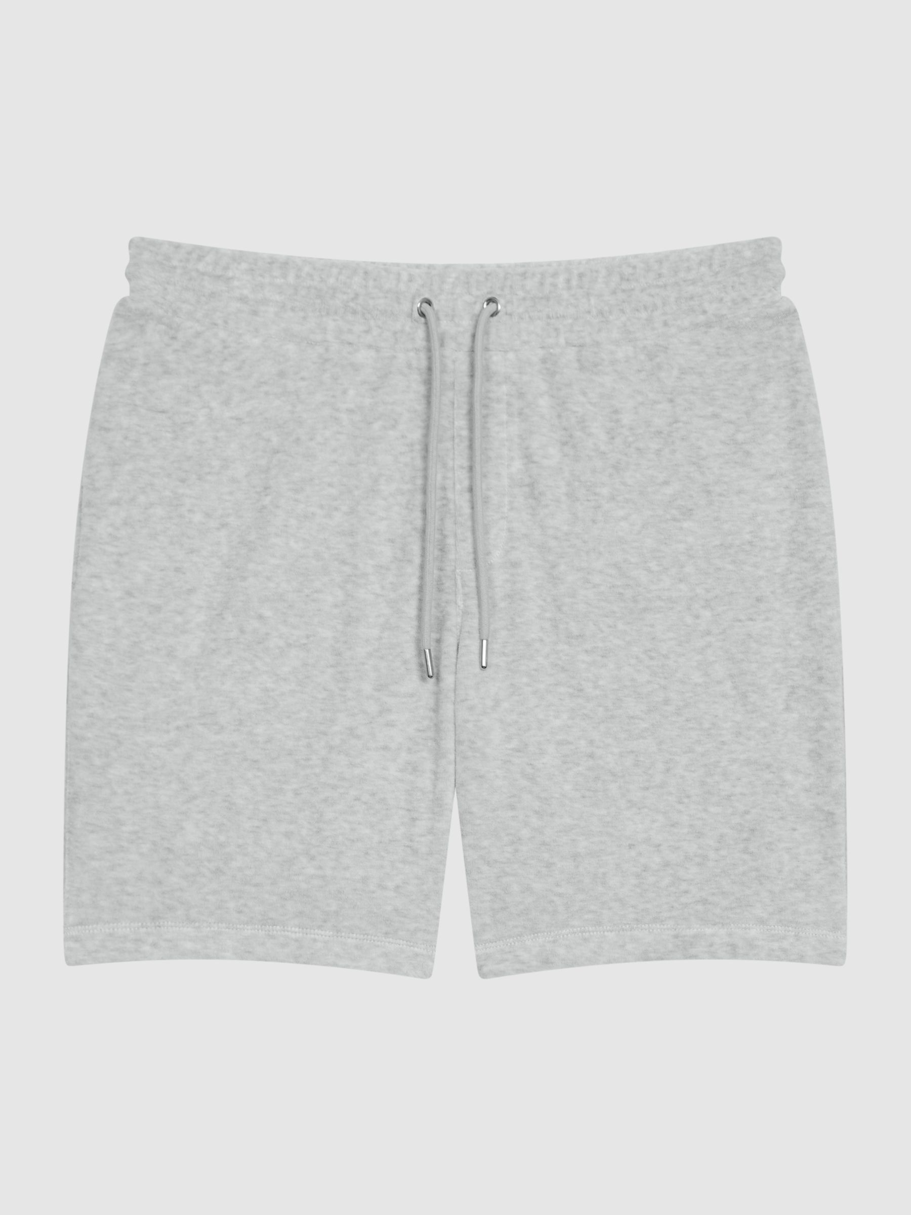 Velour Drawstring Shorts in Grey Melange - Image 2 of 6