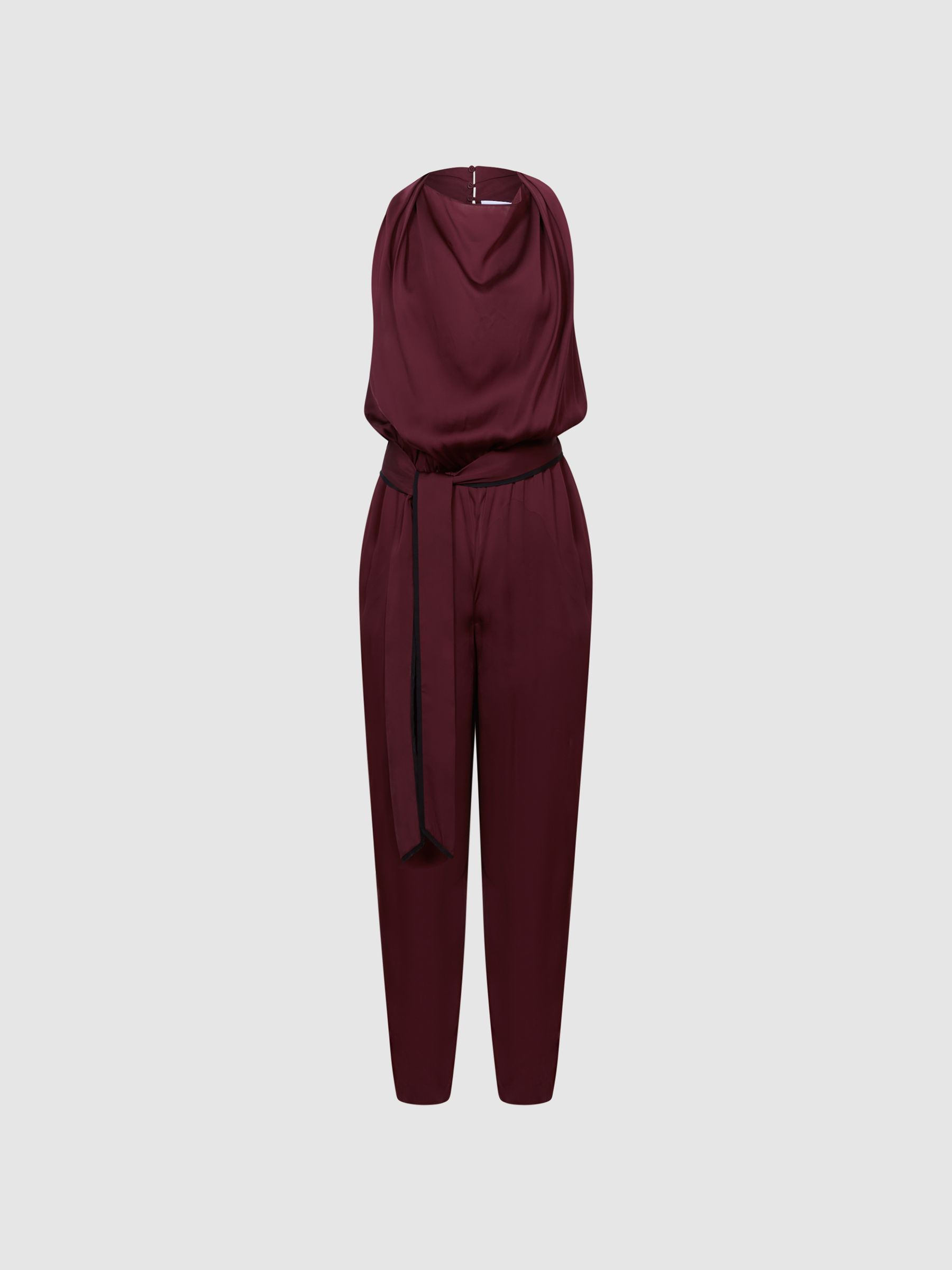 Bow-Back Jumpsuit in Burgundy Red