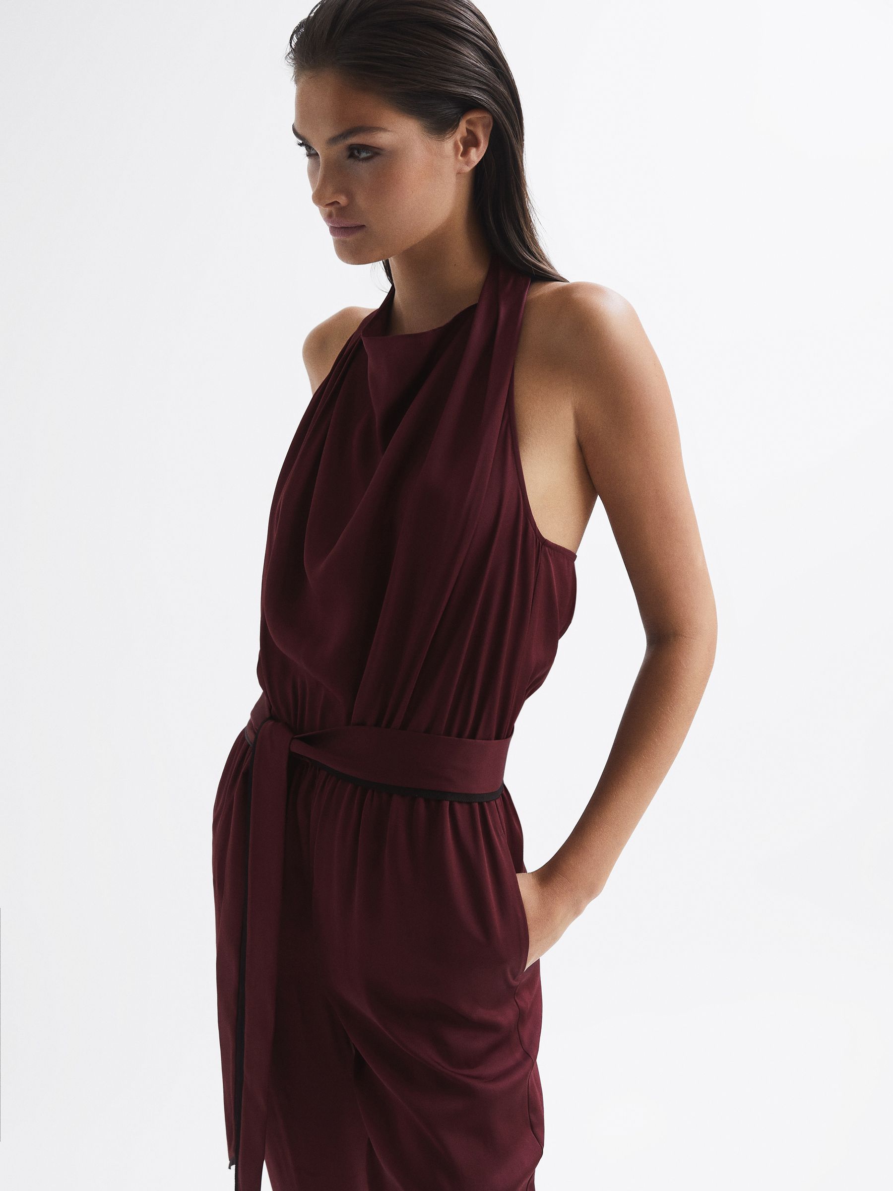 Bow-Back Jumpsuit in Burgundy Red - Image 4 of 5