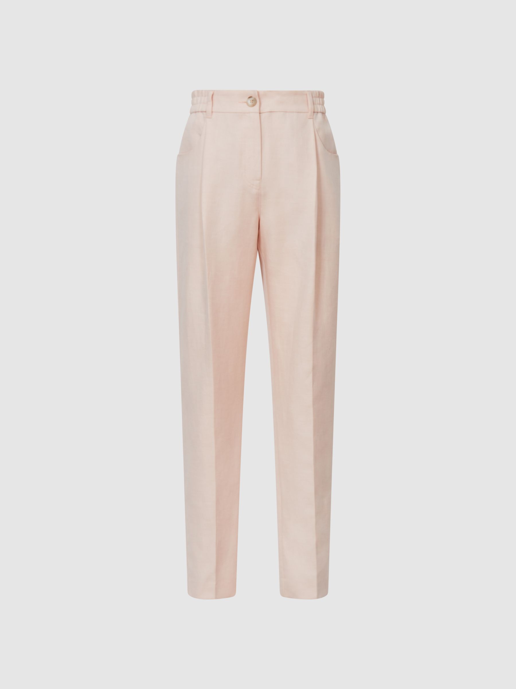 Linen Blend Pull On Trousers in Pink - Image 2 of 5