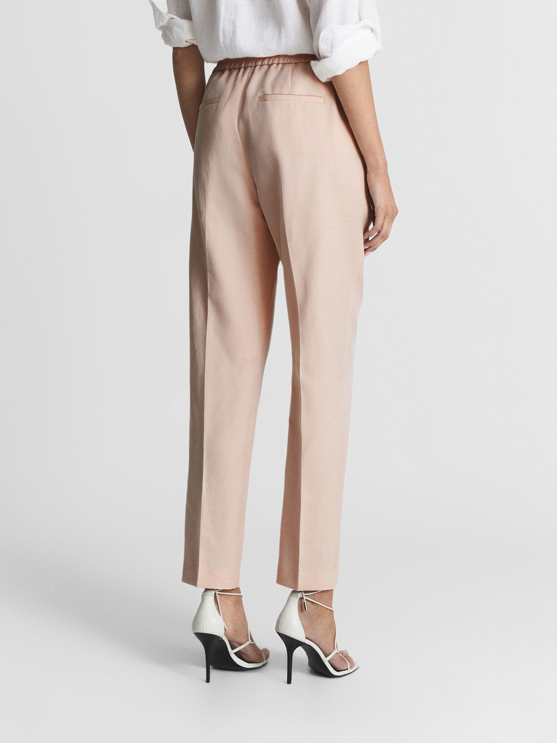 Linen Blend Pull On Trousers in Pink - Image 5 of 5