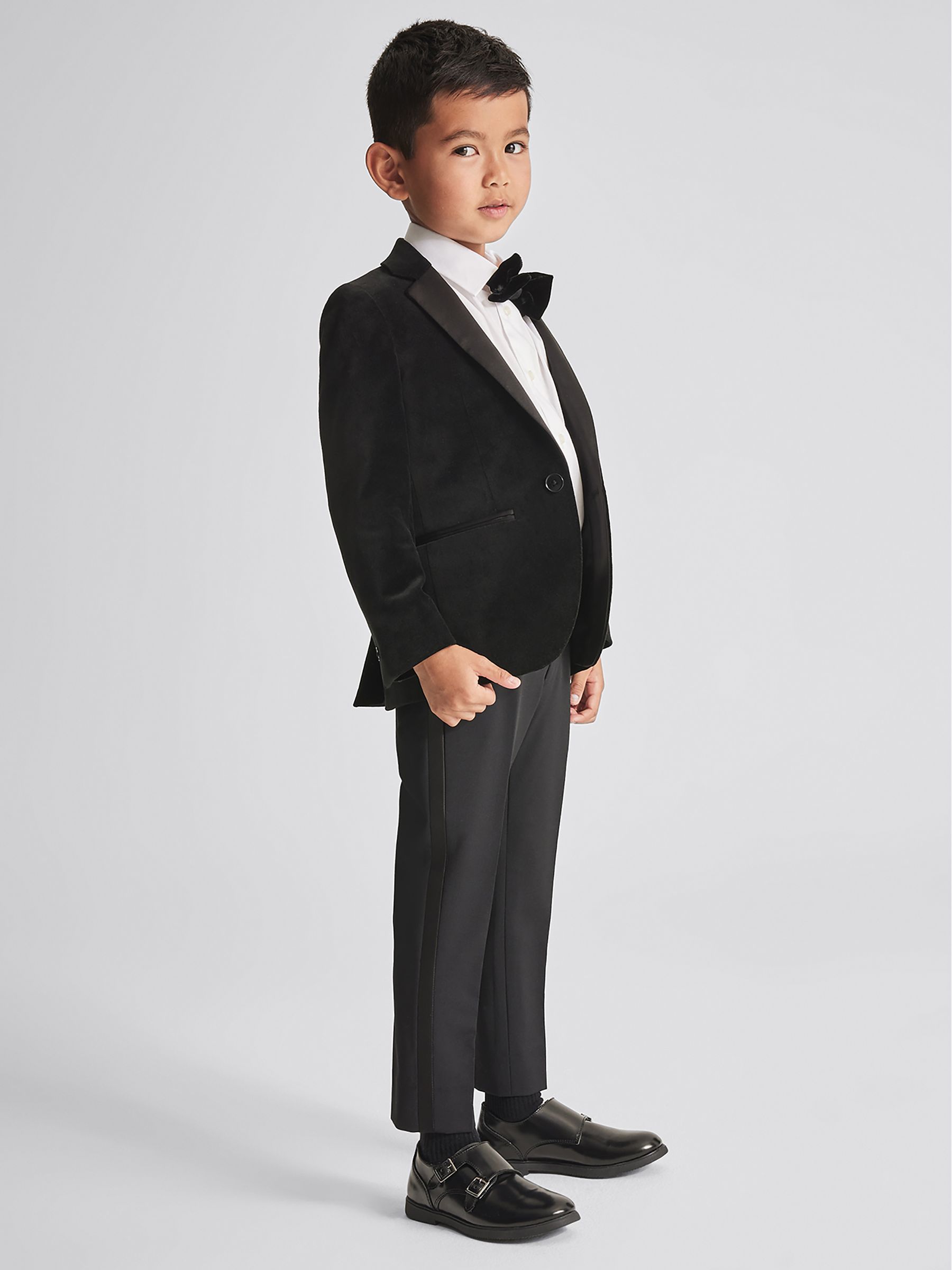 4-9 yrs Single Breasted Velvet Blazer in Black - Image 3 of 7