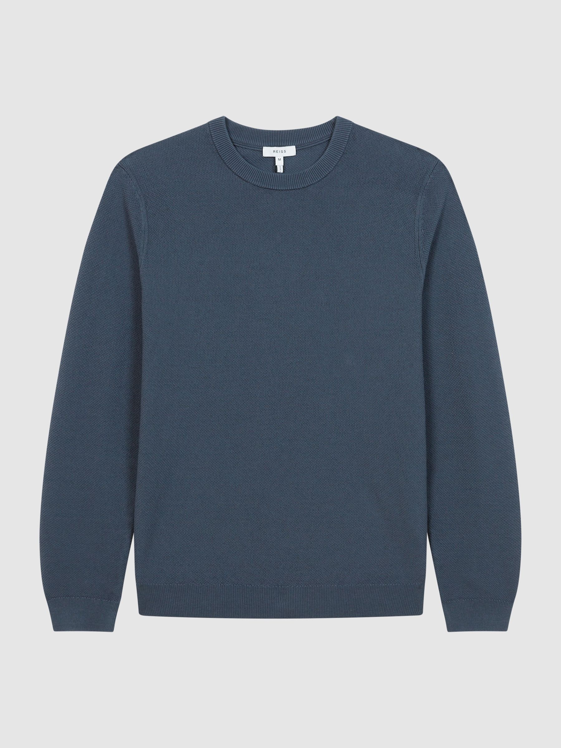 Stitch Interest Crew Neck Jumper in Airforce Blue - Image 2 of 7