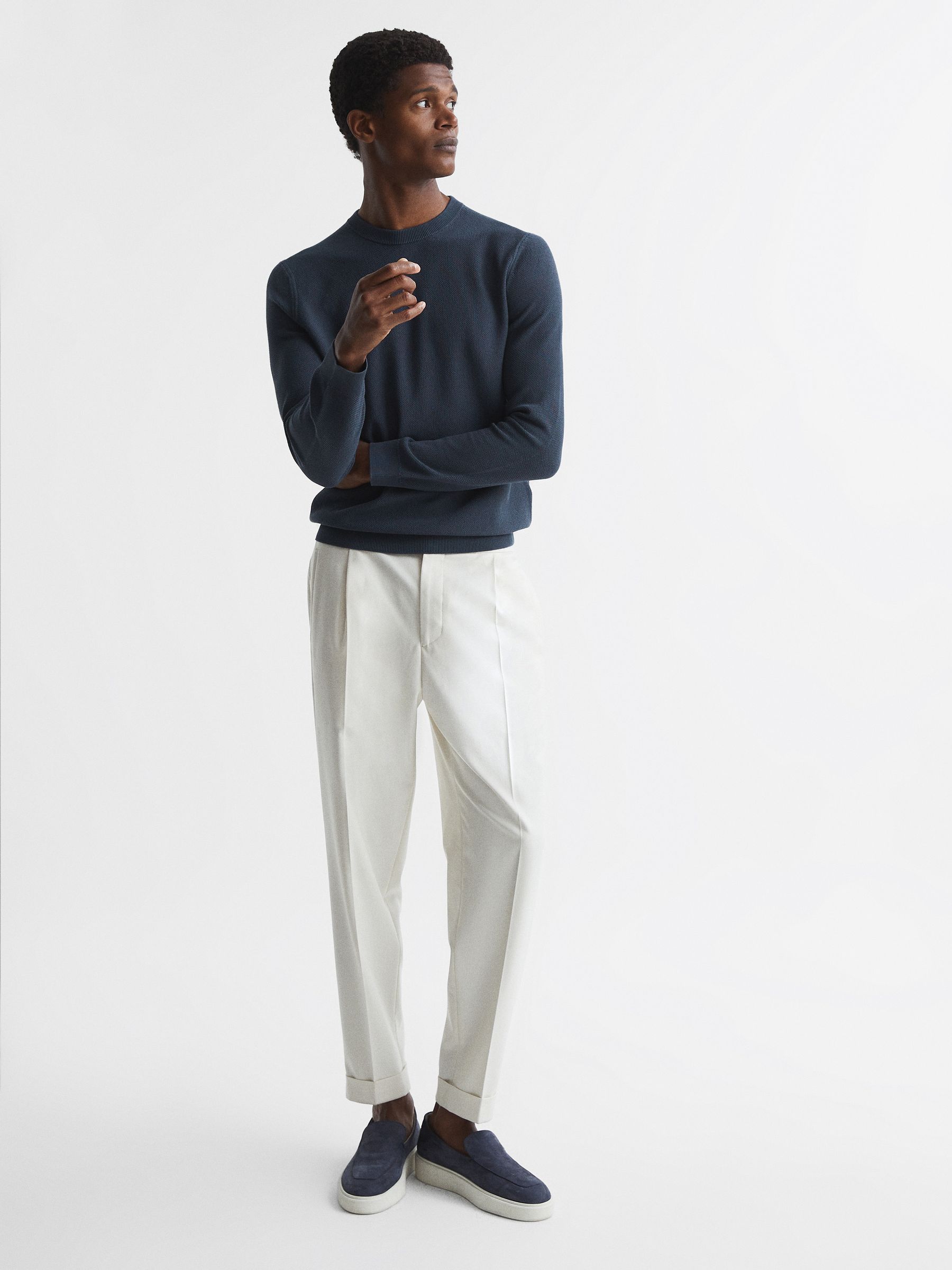 Stitch Interest Crew Neck Jumper in Airforce Blue - Image 3 of 7