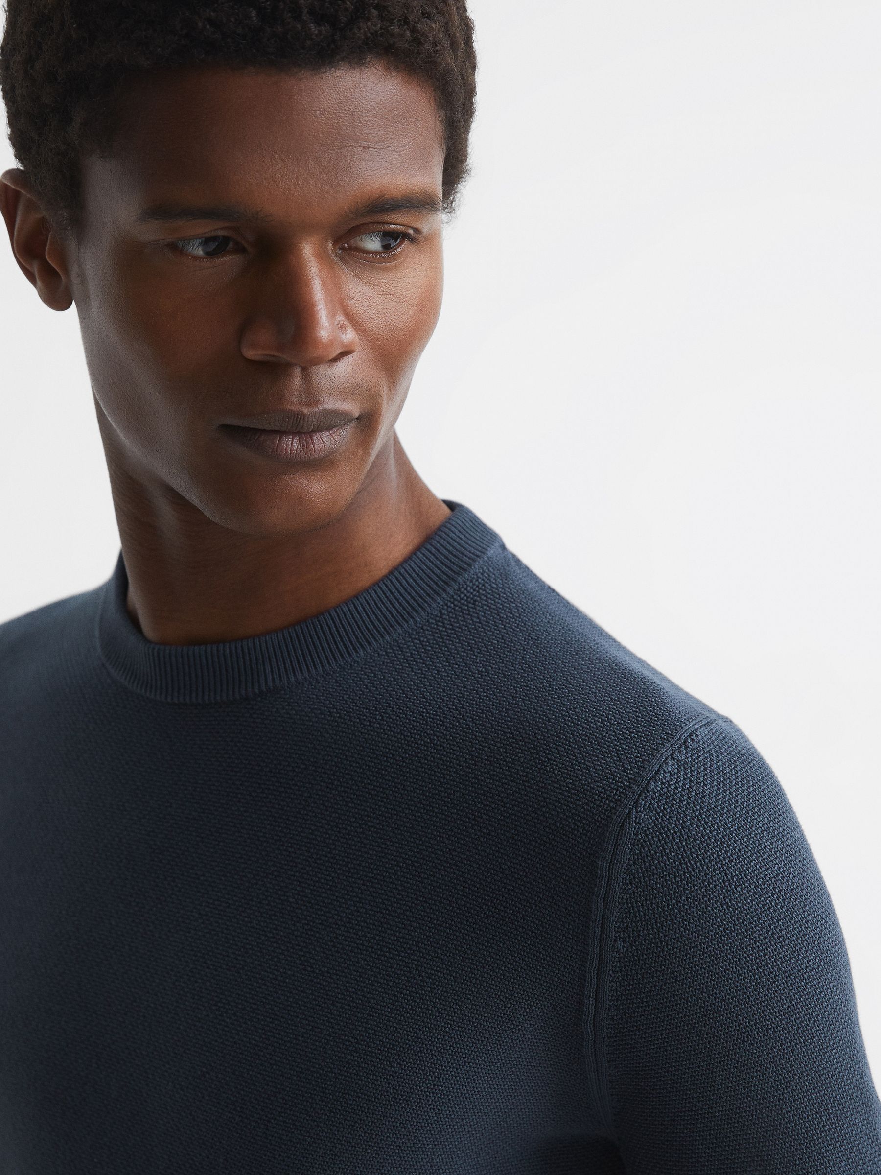 Stitch Interest Crew Neck Jumper in Airforce Blue - Image 4 of 7