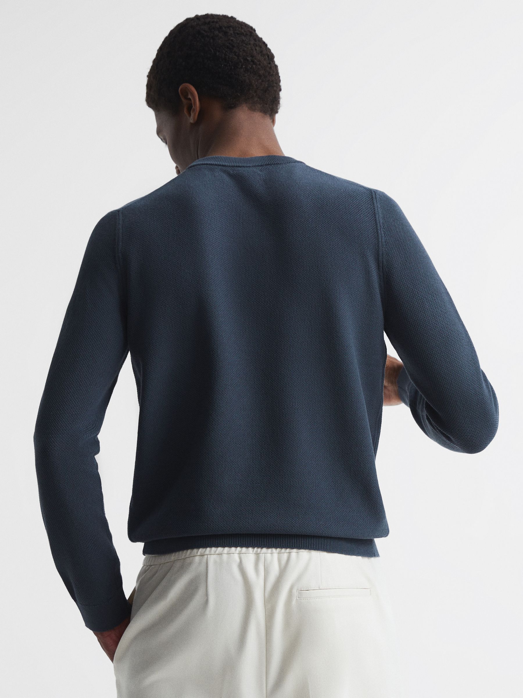 Stitch Interest Crew Neck Jumper in Airforce Blue - Image 5 of 7