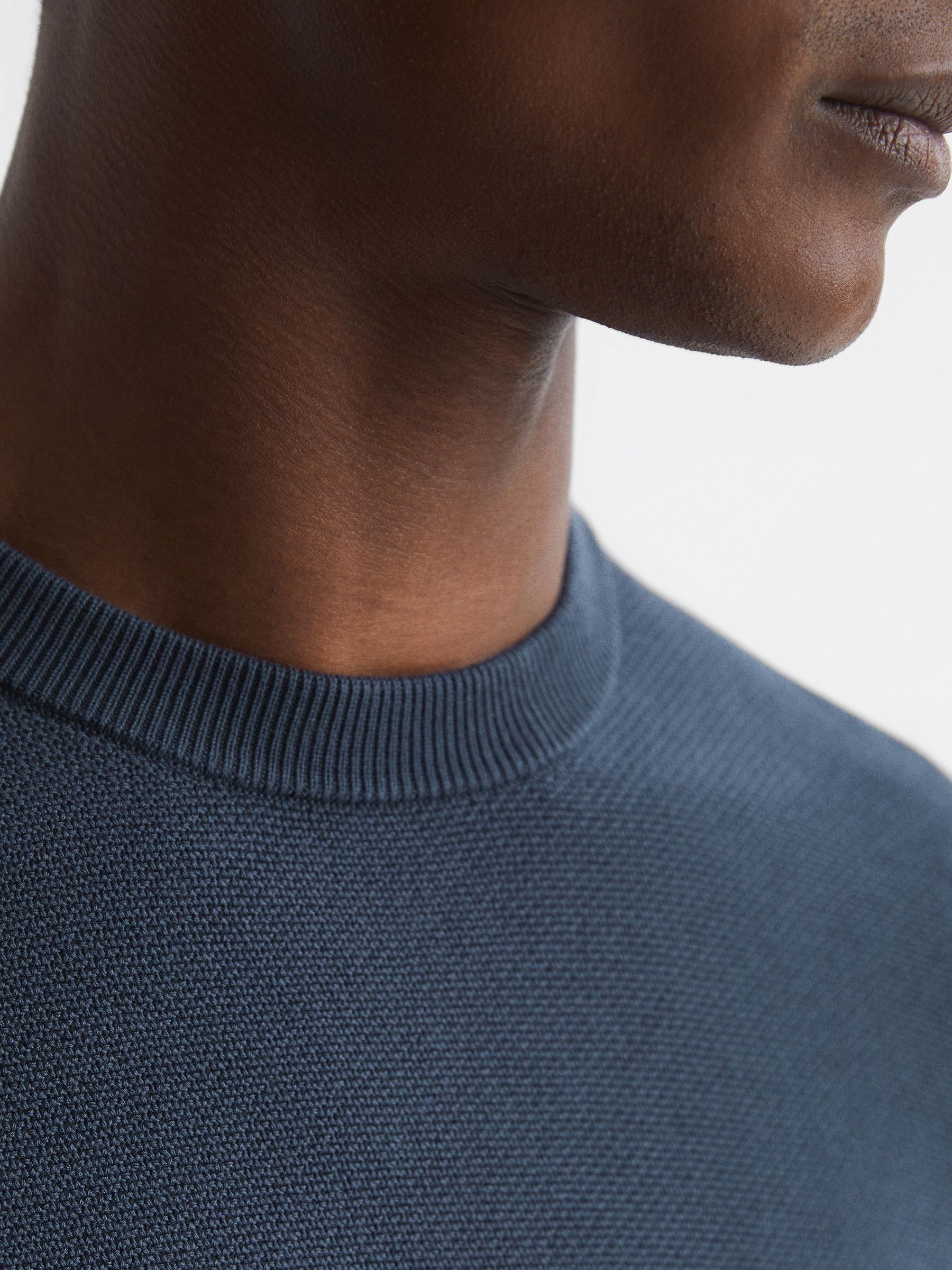 Stitch Interest Crew Neck Jumper in Airforce Blue - Image 6 of 7
