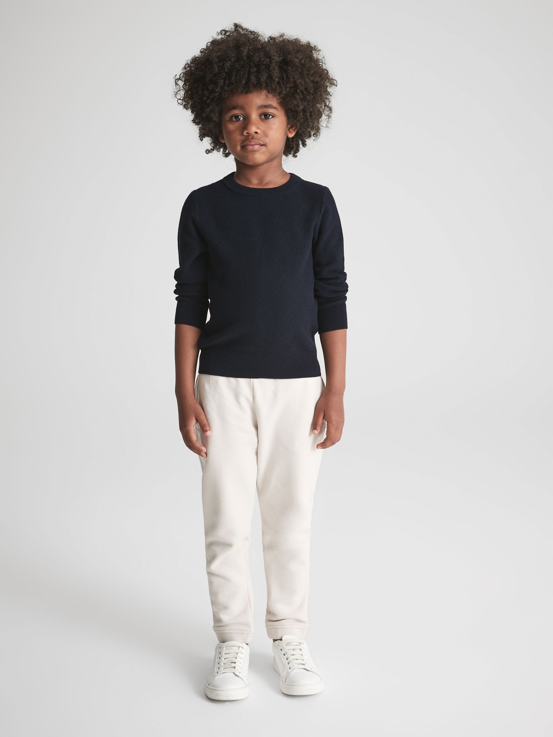 Senior Stitch Interest Crew Neck Jumper in Navy - Image 3 of 6