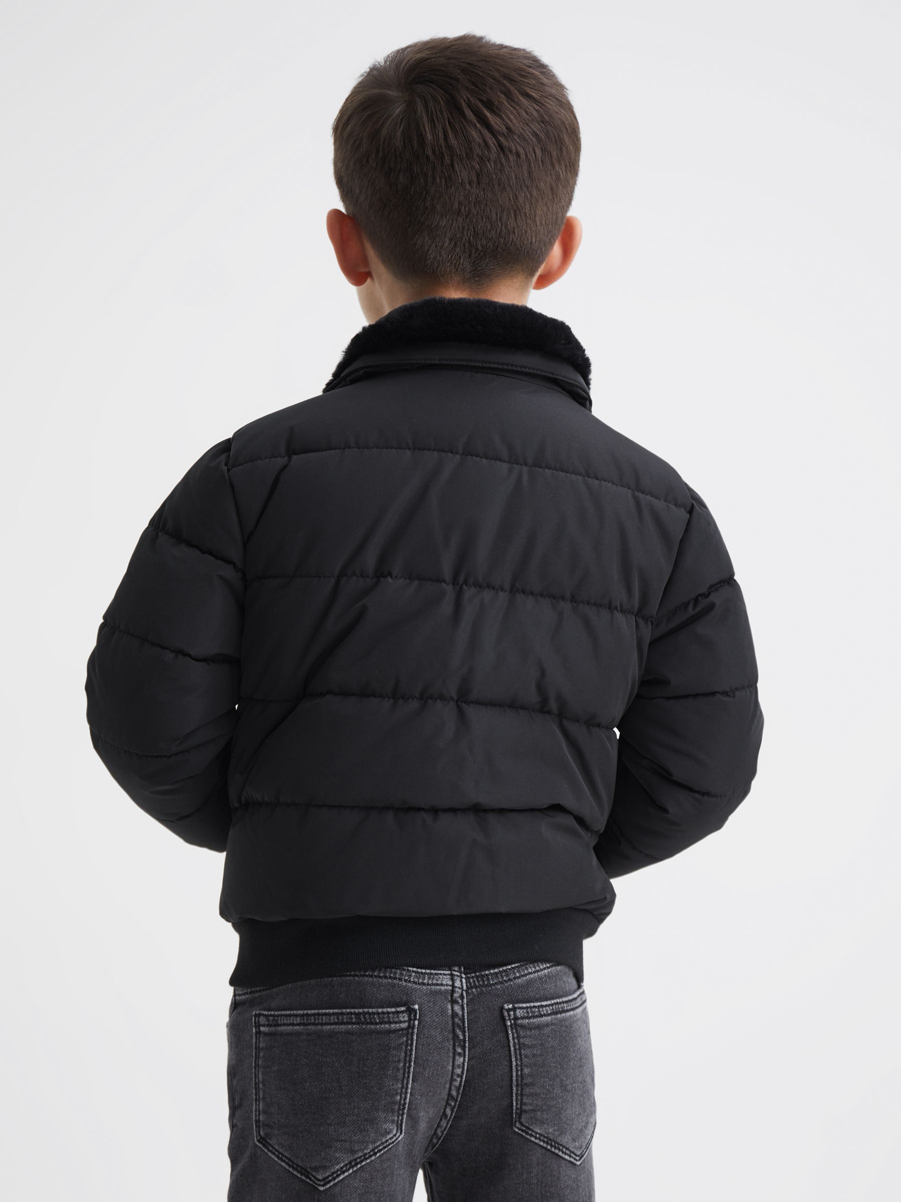 9-12 yrs Faux Fur Trim Puffer Jacket in Black - Image 5 of 7