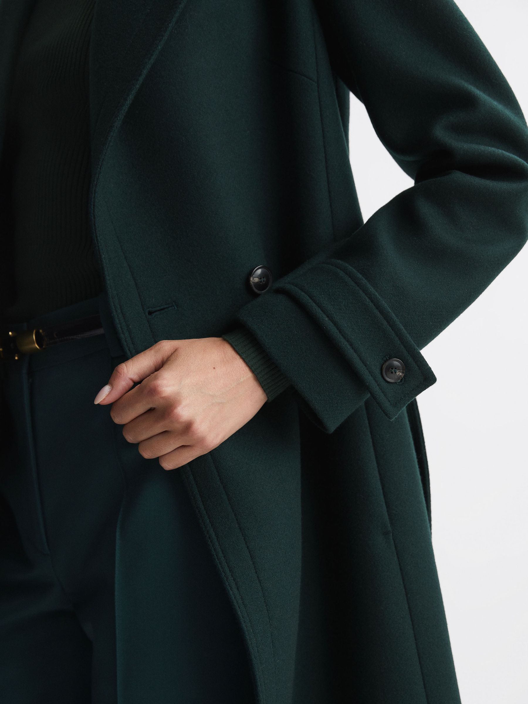Relaxed Wool Blend Belted Coat in Green - Image 4 of 5