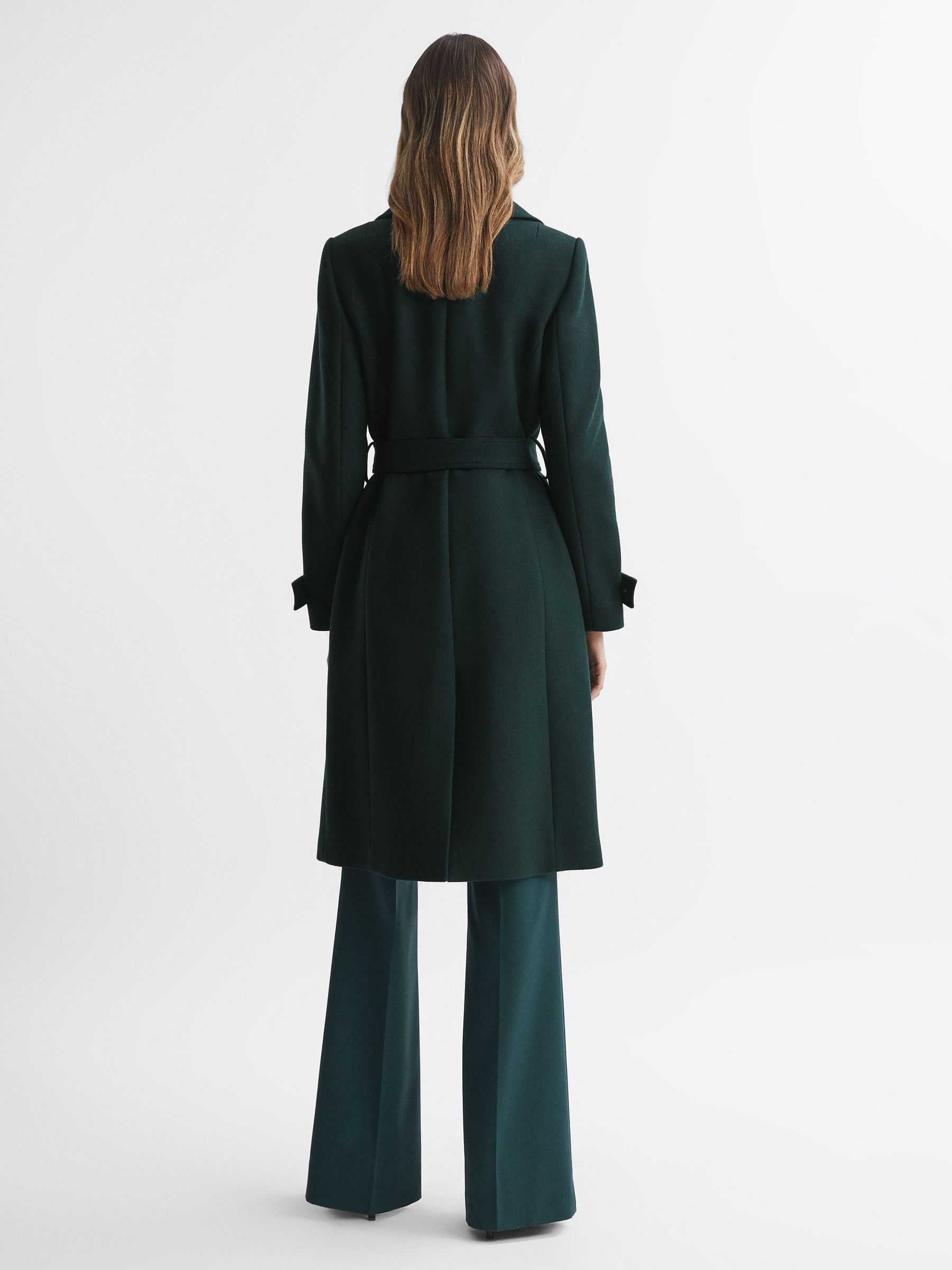 Relaxed Wool Blend Belted Coat in Green - Image 5 of 5