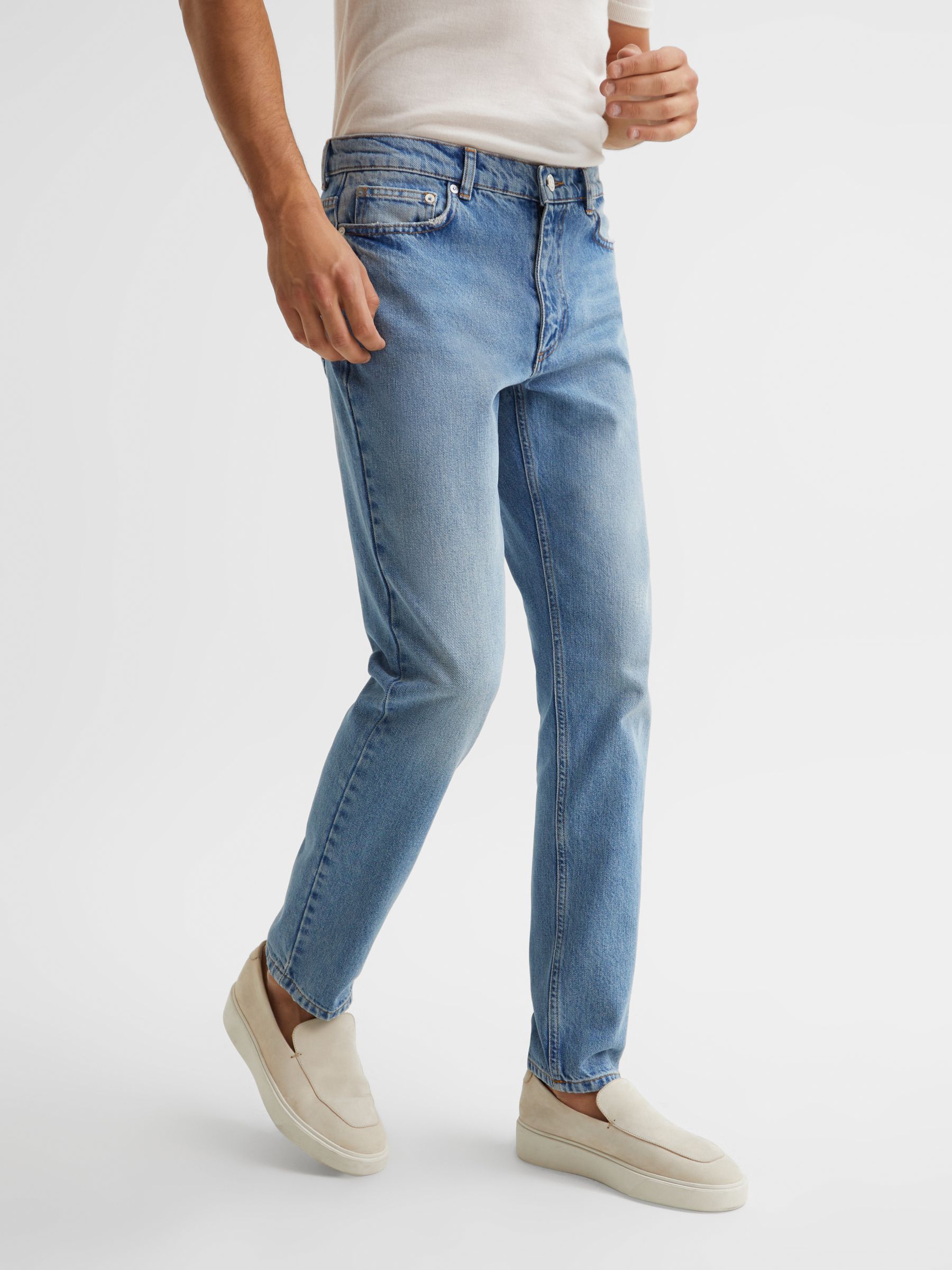 Washed Tapered Slim Jeans in Washed Blue - Image 1 of 6