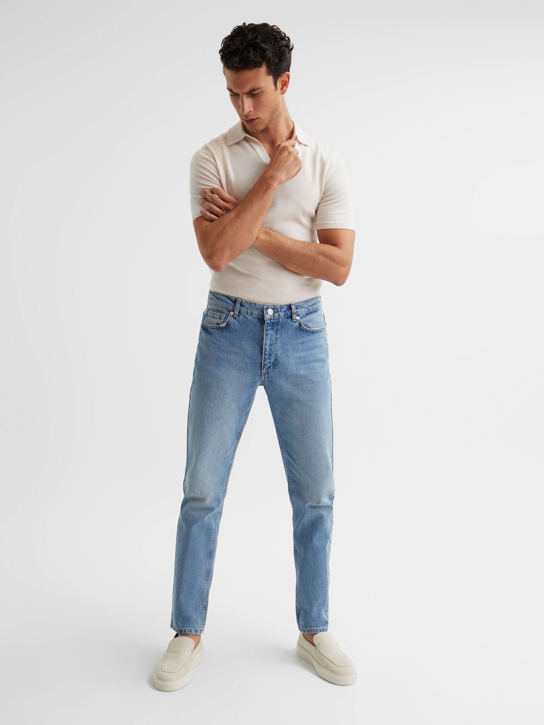 Washed Tapered Slim Jeans in Washed Blue - Image 3 of 6